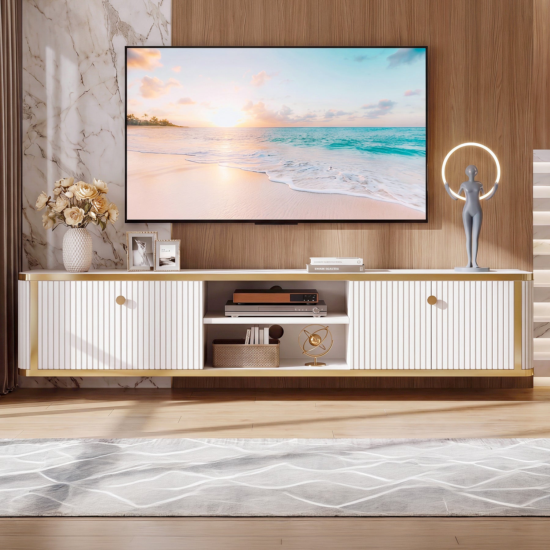 55" Floating TV Stand with 2 Drawers, Wall Mounted Entertainment Center for Living Room
