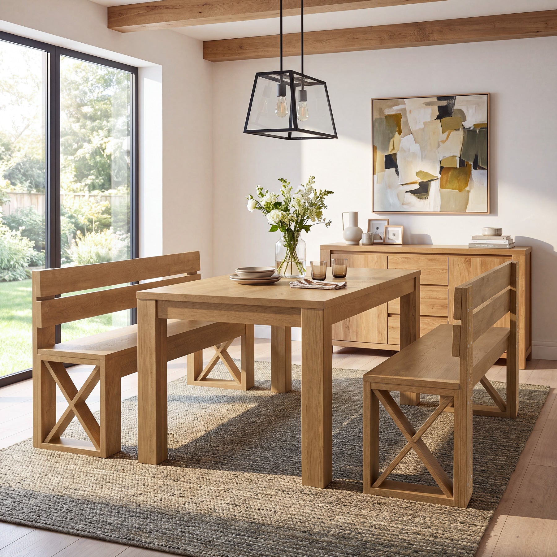 47" Dining Bench with Back, Farmhouse Kitchen Bench, X-Brace, Dining Room