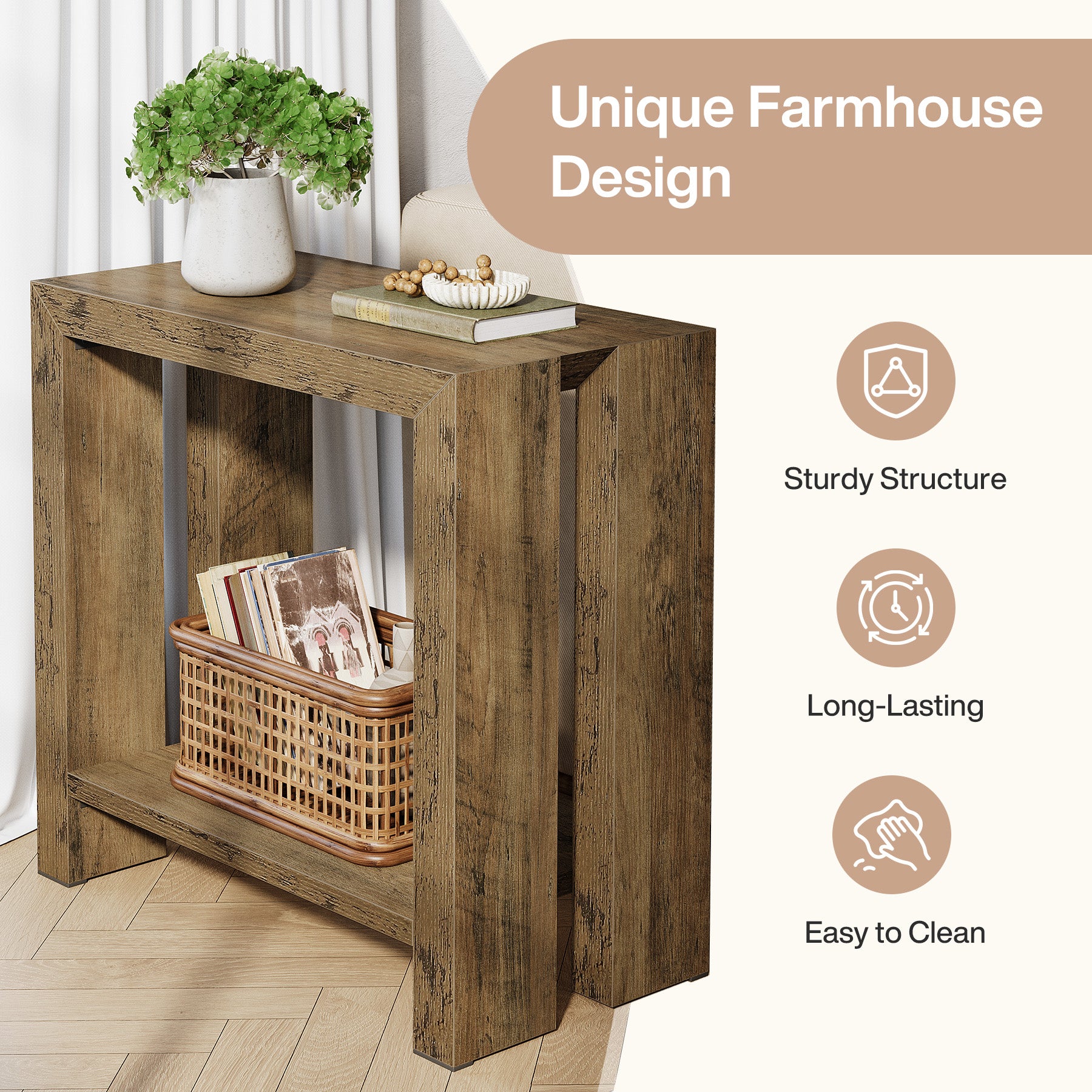 2-Tier End Table, Narrow Side Table Accent Nightstand with Bottom Shelf