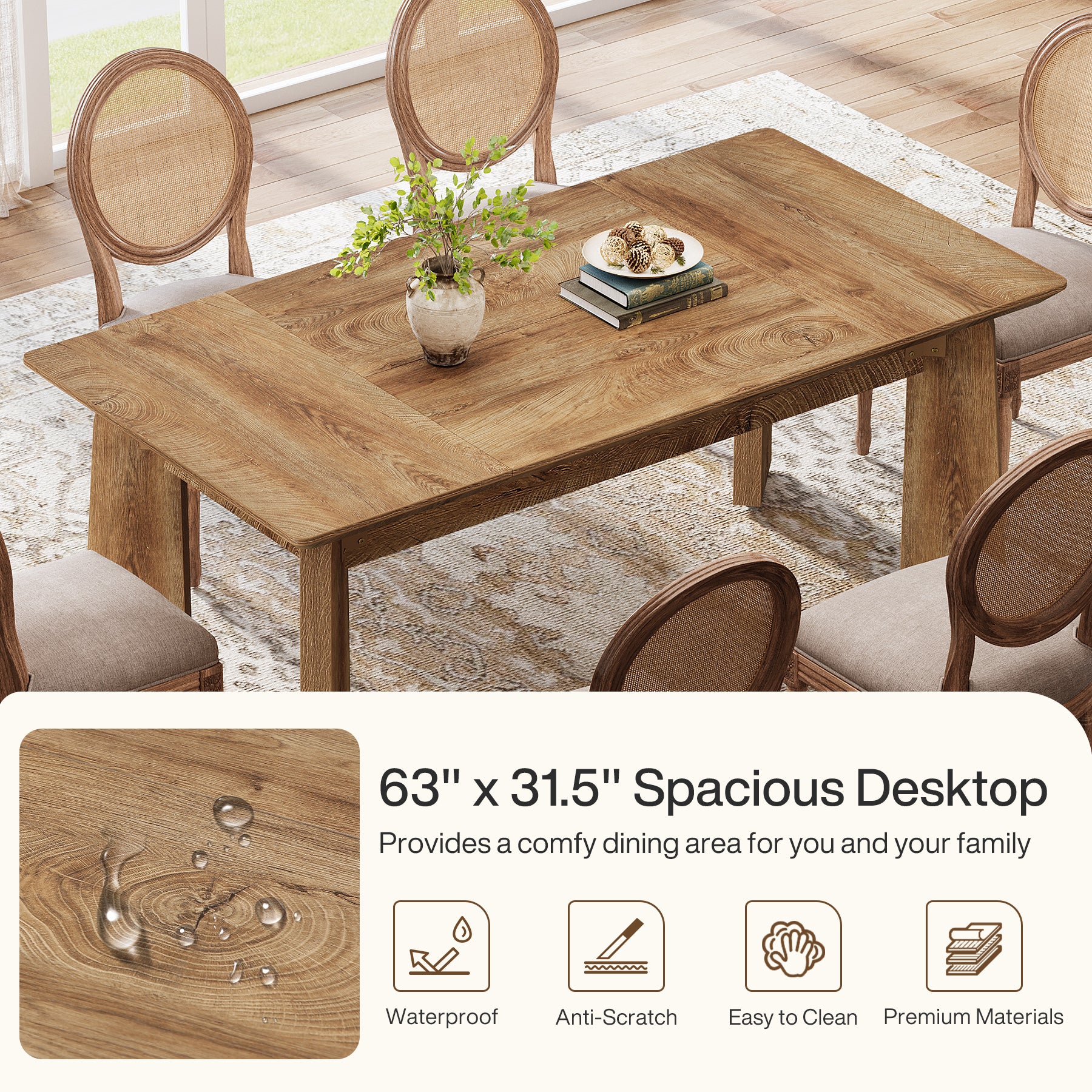 62" Dining Table, Rustic Kitchen Dinner Table for 4 - 6 Tribesigns