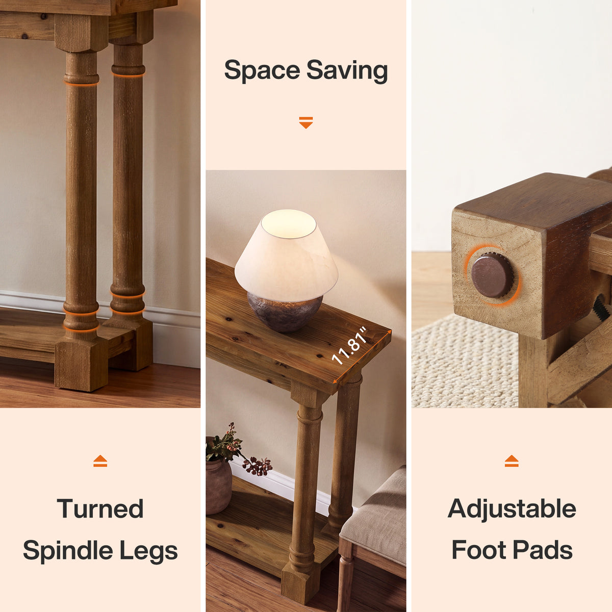 63" Solid Wood Console Table, 2-Tier Entryway Table with Turned Spindle Legs for Hallway