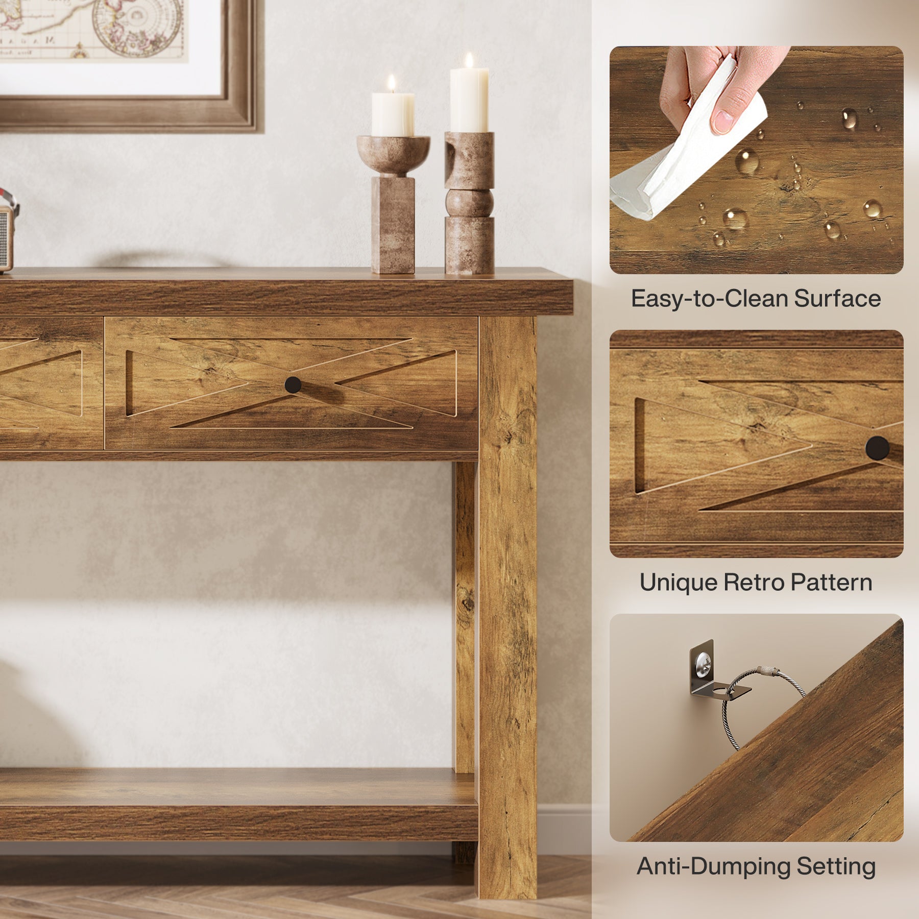 70.9” Console Table with 3 Drawers, Narrow Entryway Table with Storage Shelf