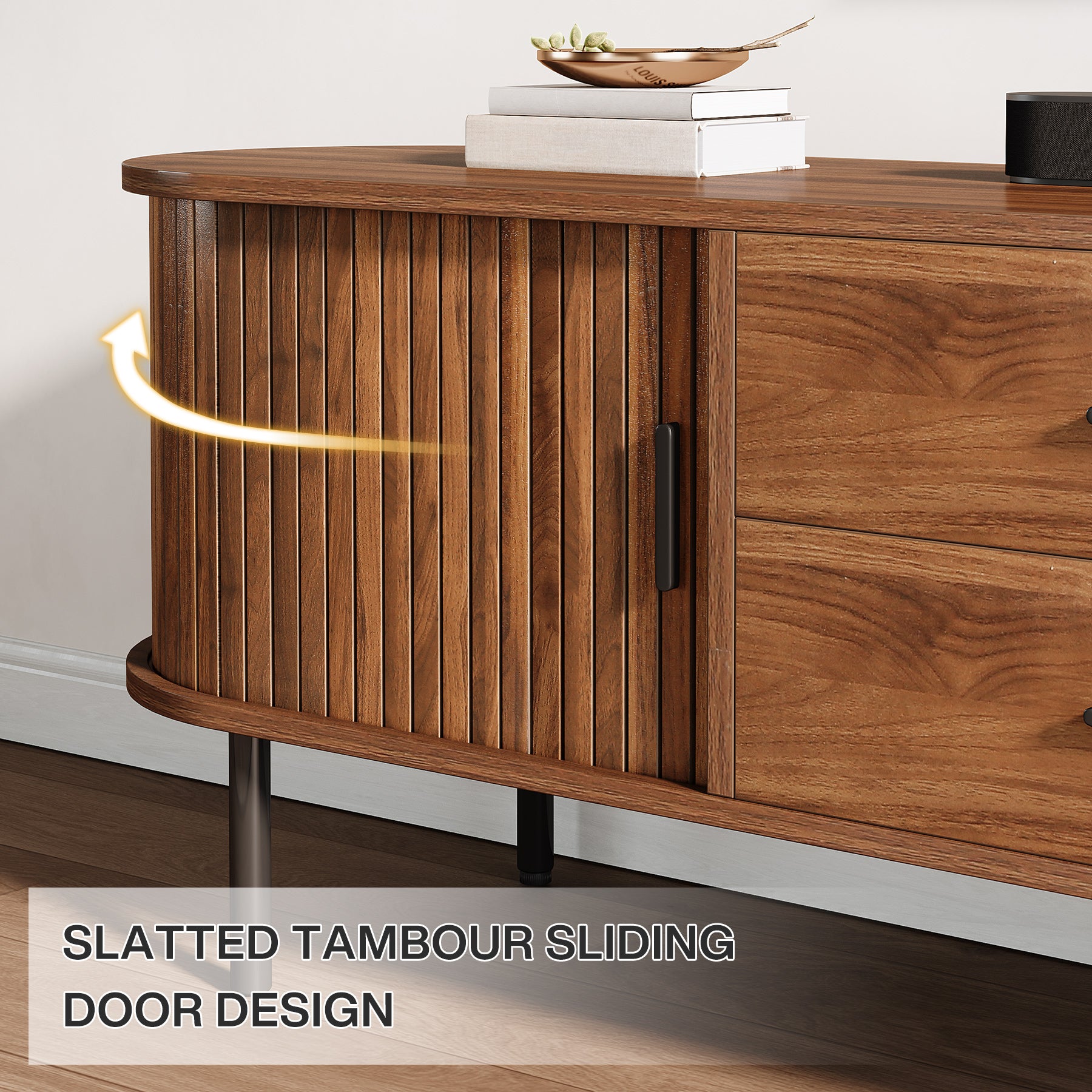 70" TV Stand, Modern Media Console with Storage and Sliding Tambour Door