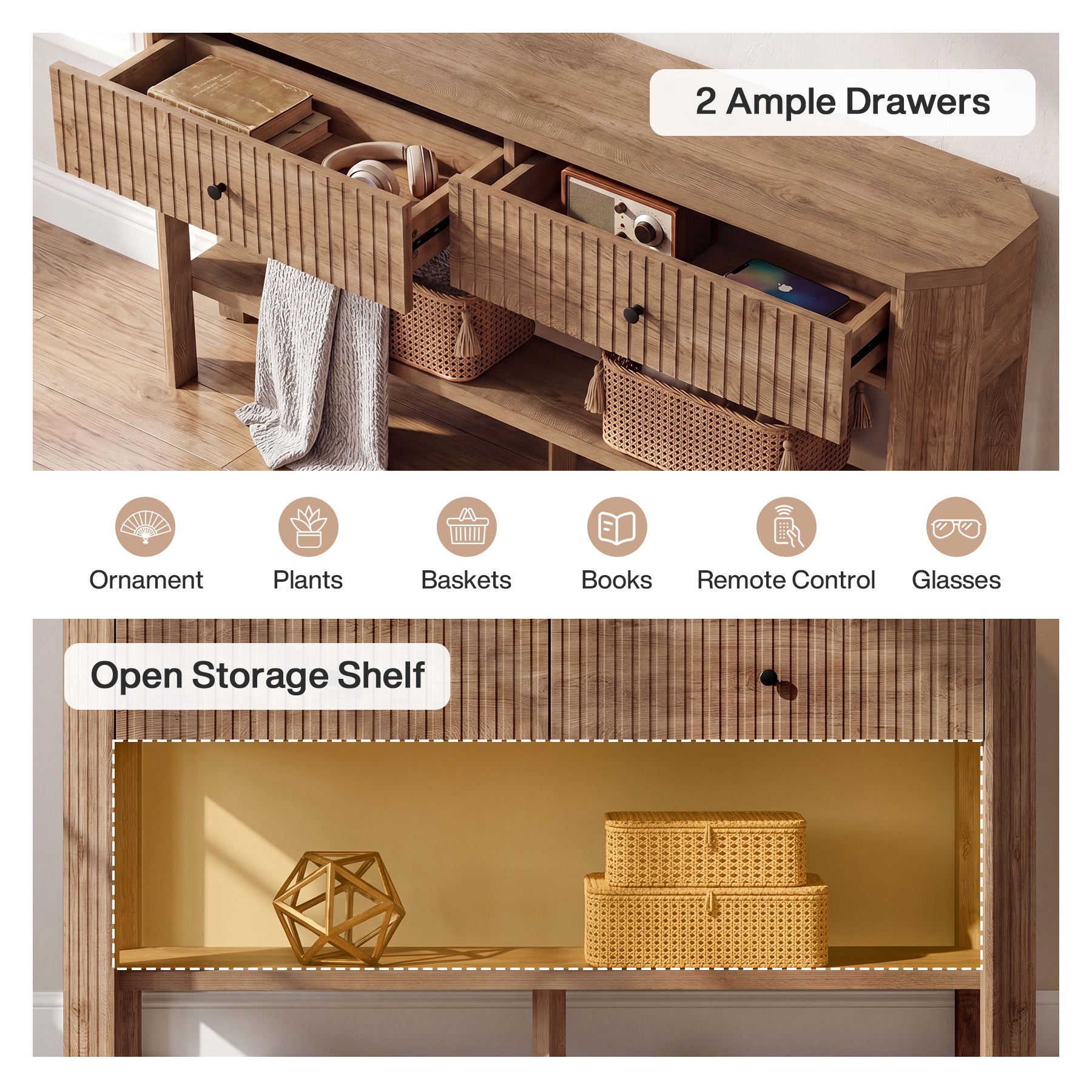 59" Narrow Console Table with 2 Drawers, Entryway Sofa Table with Storage Shelf for Hallway & Living Room