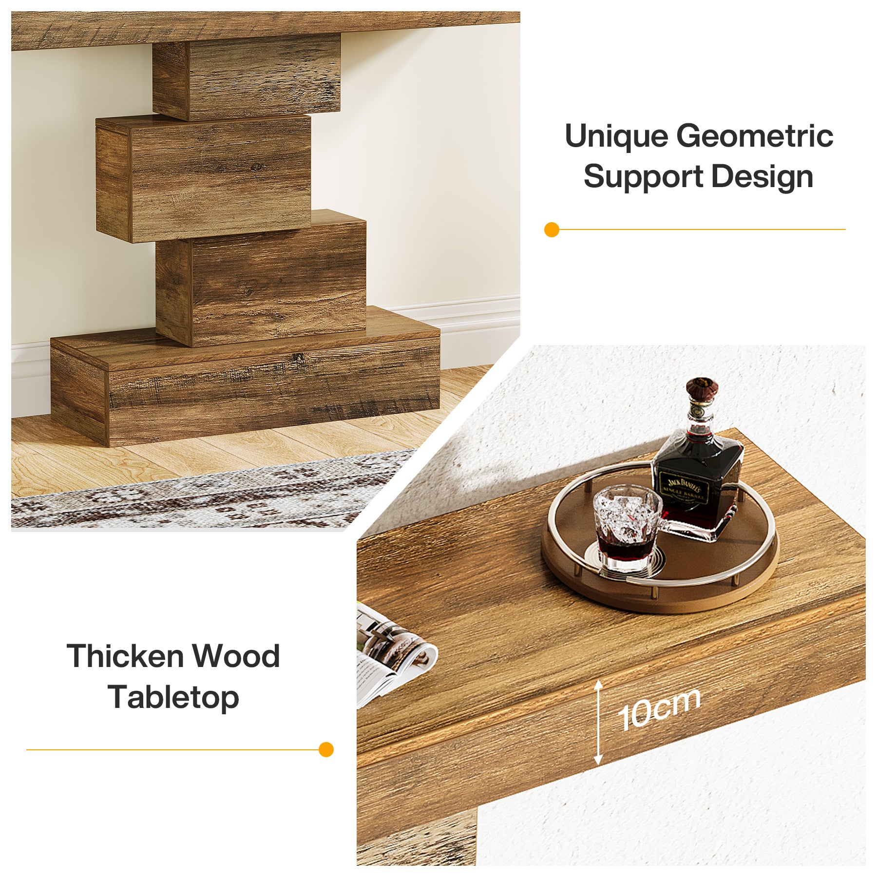 42.5" Rustic Brown Farmhouse Console, Industrial Geometric Sofa Table for Hallway Entrance