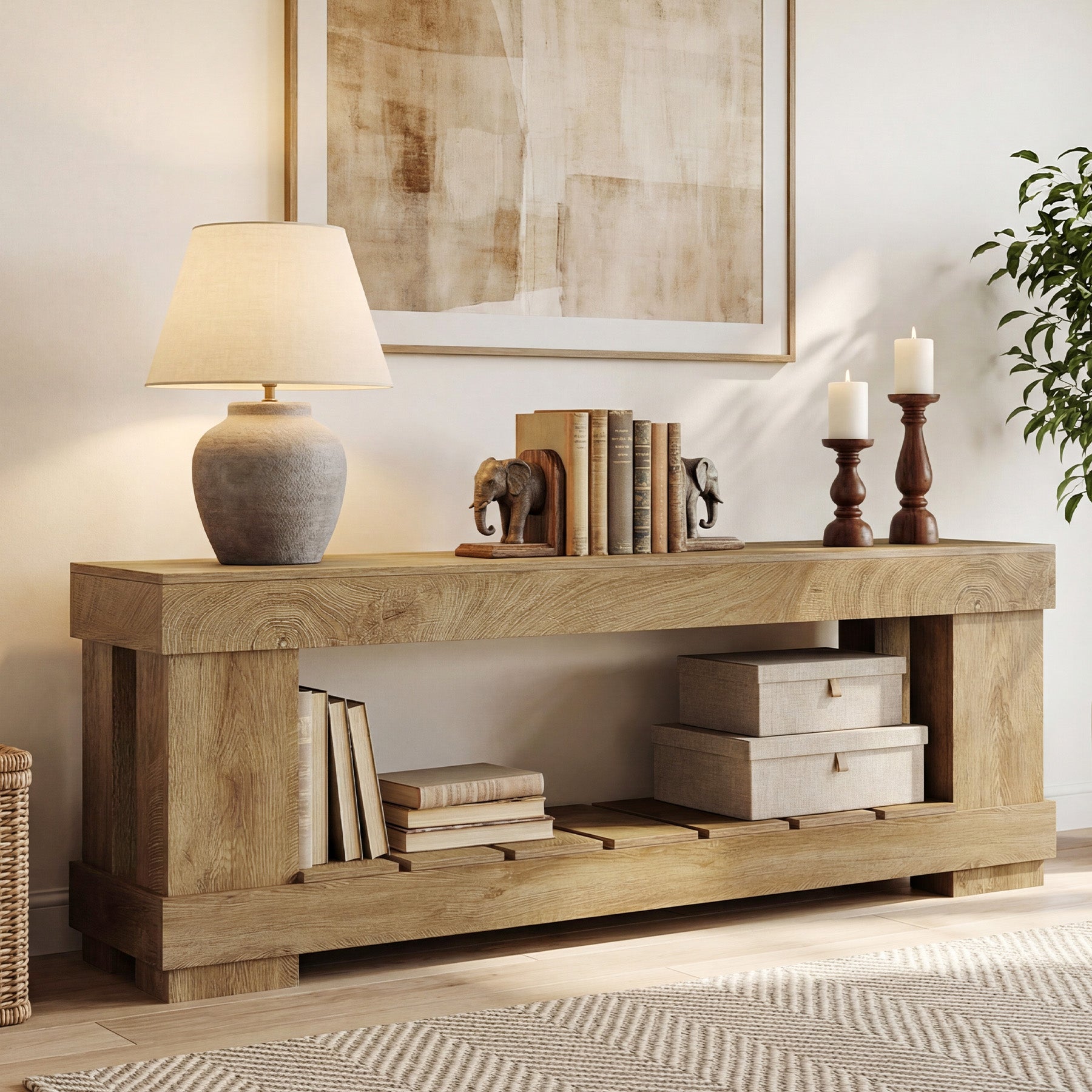 63" TV Stand for 55-70 Inch TVs, Modern Rustic Media Console with Open Storage Shelf