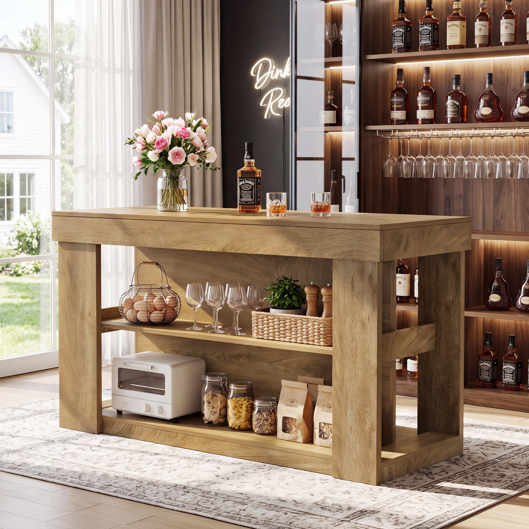 Tribesigns 55-Inch Bar Table with 2 Storage Shelves, Farmhouse Pub Table for Kitchen and Home Bar