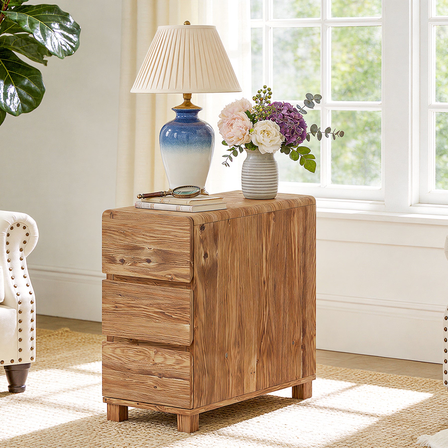 Tribesigns 3-Drawer Side Table, Solid Wood End Table for Living Room