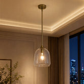 Tribesigns Modern Hammered Glass Pendant Light, Brass Island Light 3