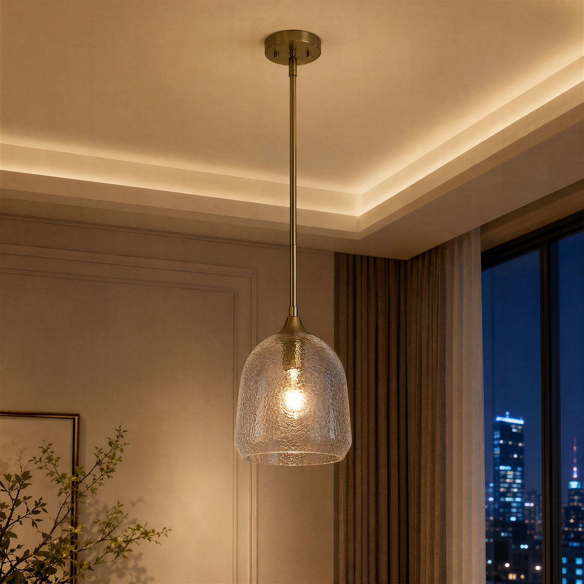 Tribesigns Modern Hammered Glass Pendant Light, Brass Island Light