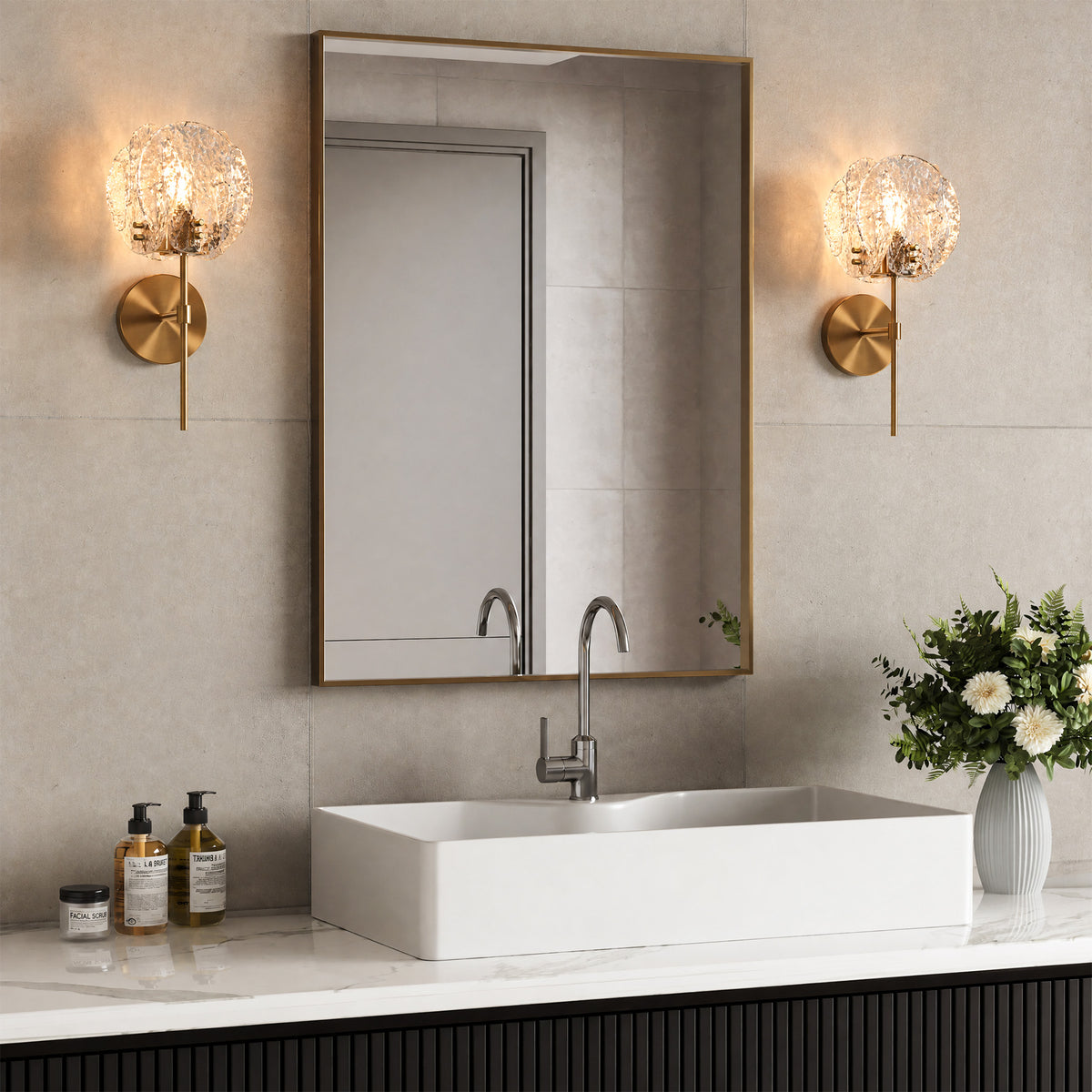 Tribesigns 15" Modern Wall Sconce, Bathroom Wall Light Fixture with Textured Clear Glass Shade