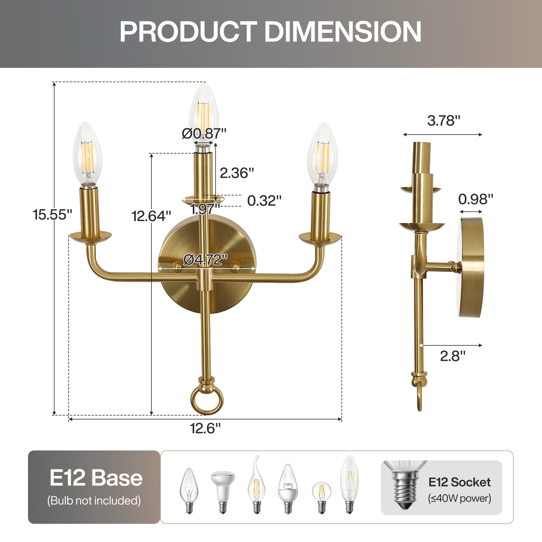 3-Light Gold Wall Sconce, Elegant Brass Candle Wall Light for Bedroom