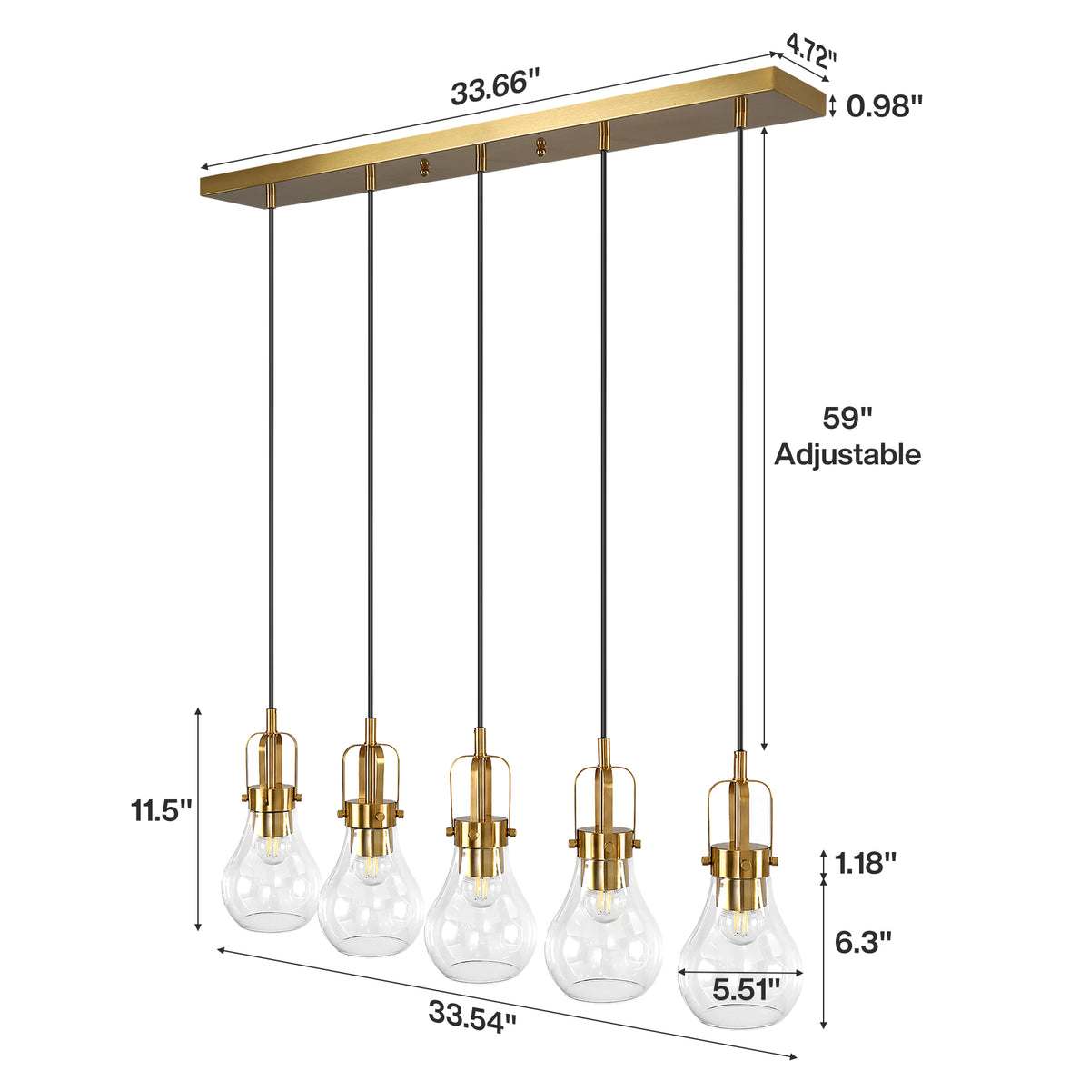 Modern Gold Pendant Light, Industrial Metal Cage Hanging Light with Clear Glass Shade