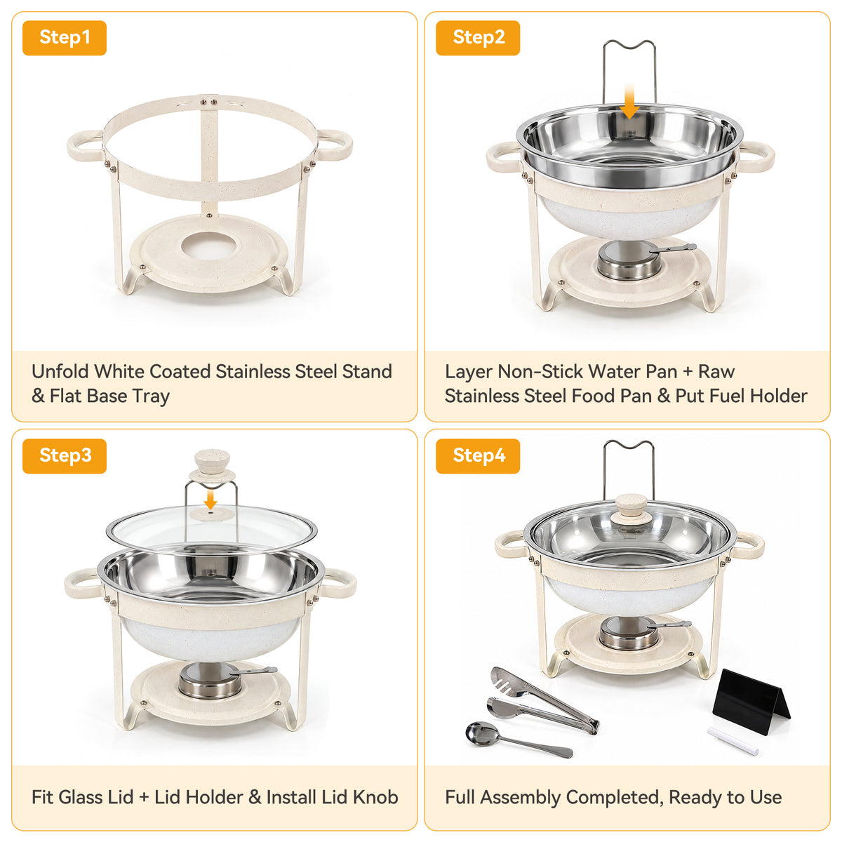 4-Pack Chafing Dishes for Buffet Set, 6QT Round Stainless Steel Food Chafing Dishes