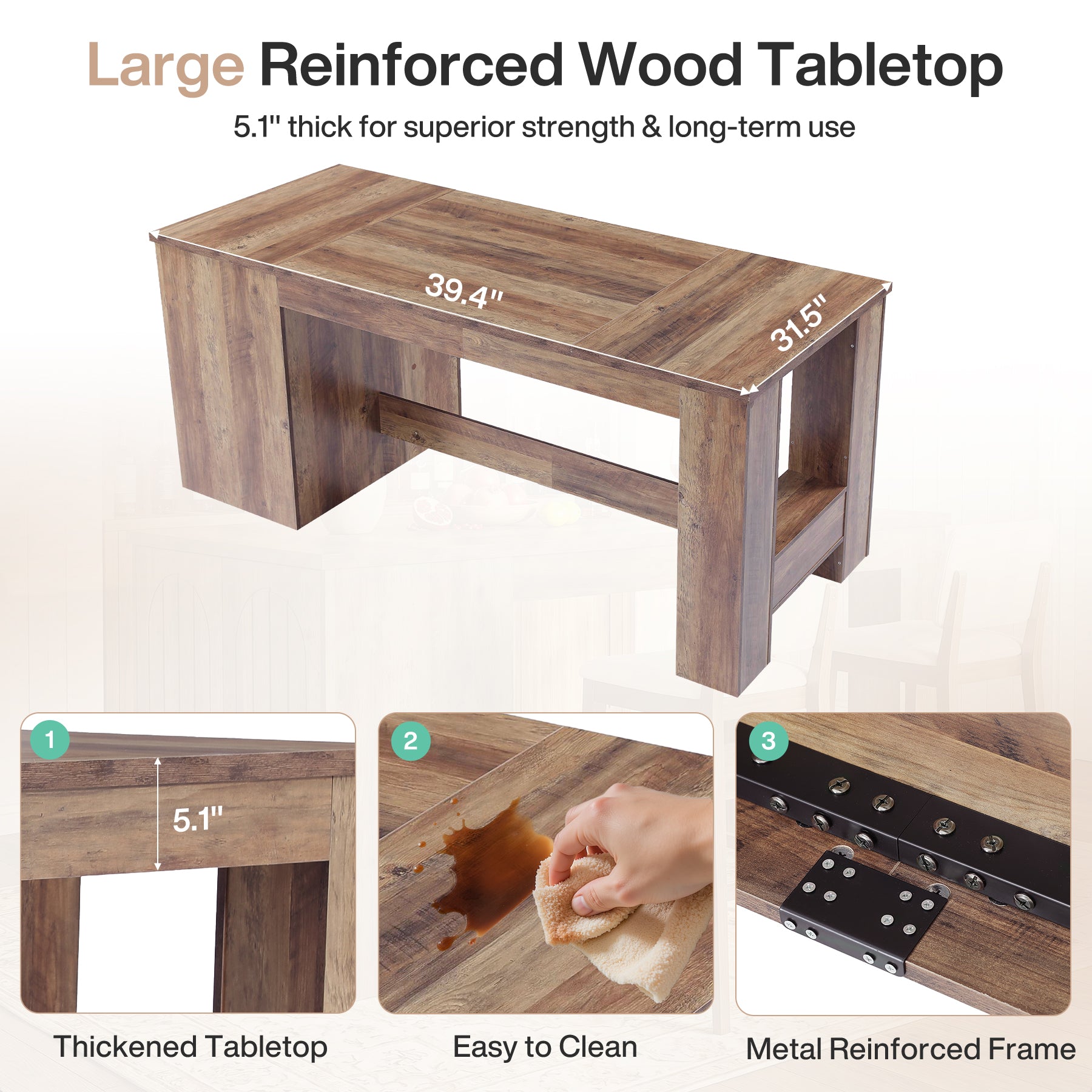 78.7" Bar Table with 3-Tier Hidden Storage, Counter Height Pub Table for Kitchen