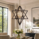 3-Light 15.75" Geometric Chandelier, Black and Gold Farmhouse Pendant Light 3