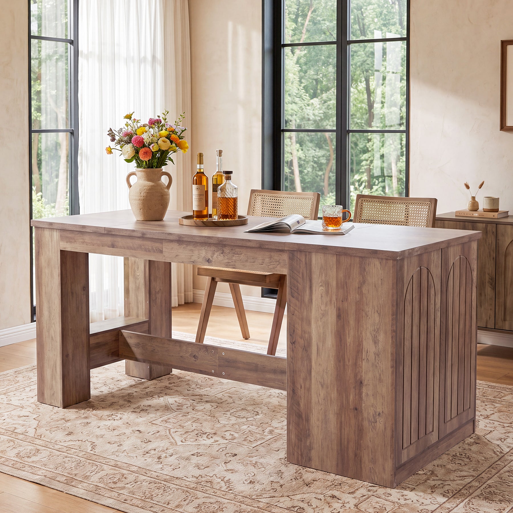 78.7" Bar Table with 3-Tier Hidden Storage, Counter Height Pub Table for Kitchen
