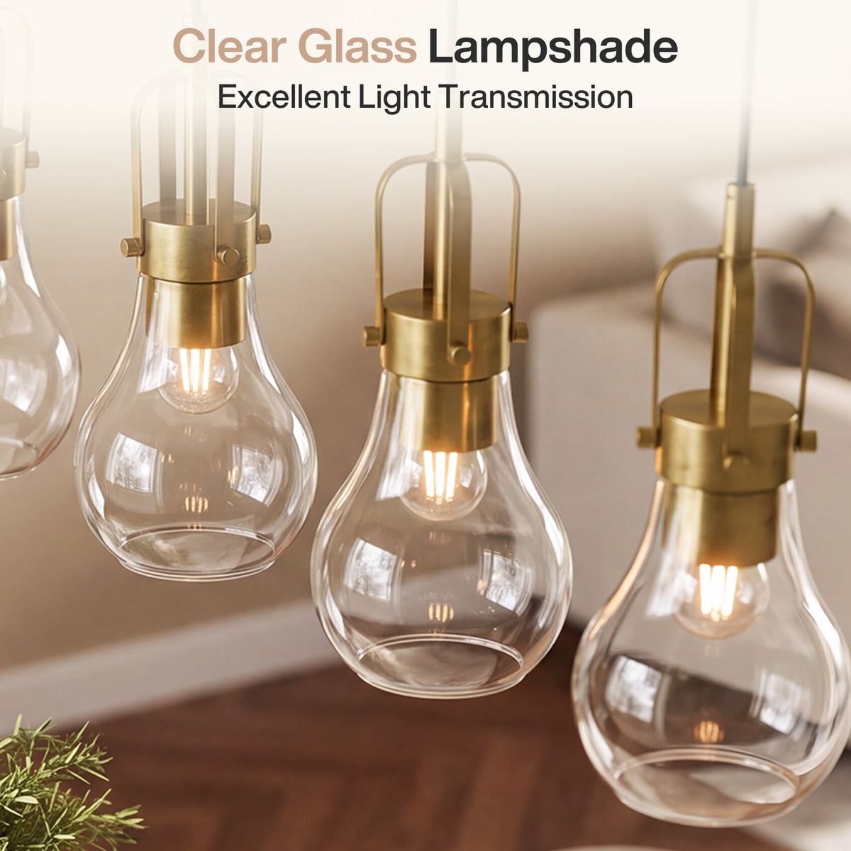 Modern Gold Pendant Light, Industrial Metal Cage Hanging Light with Clear Glass Shade