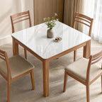 35.4" Square Sintered Stone Dining Table with Rubberwood Legs for 2-4 People