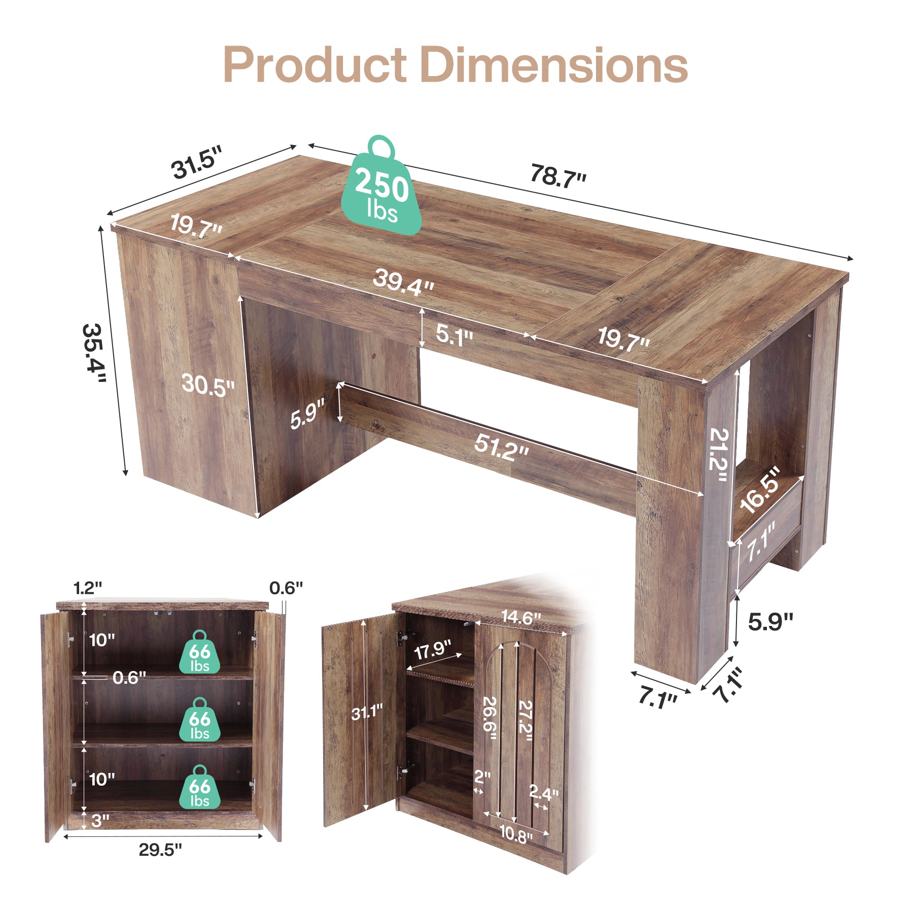 78.7" Bar Table with 3-Tier Hidden Storage, Counter Height Pub Table for Kitchen