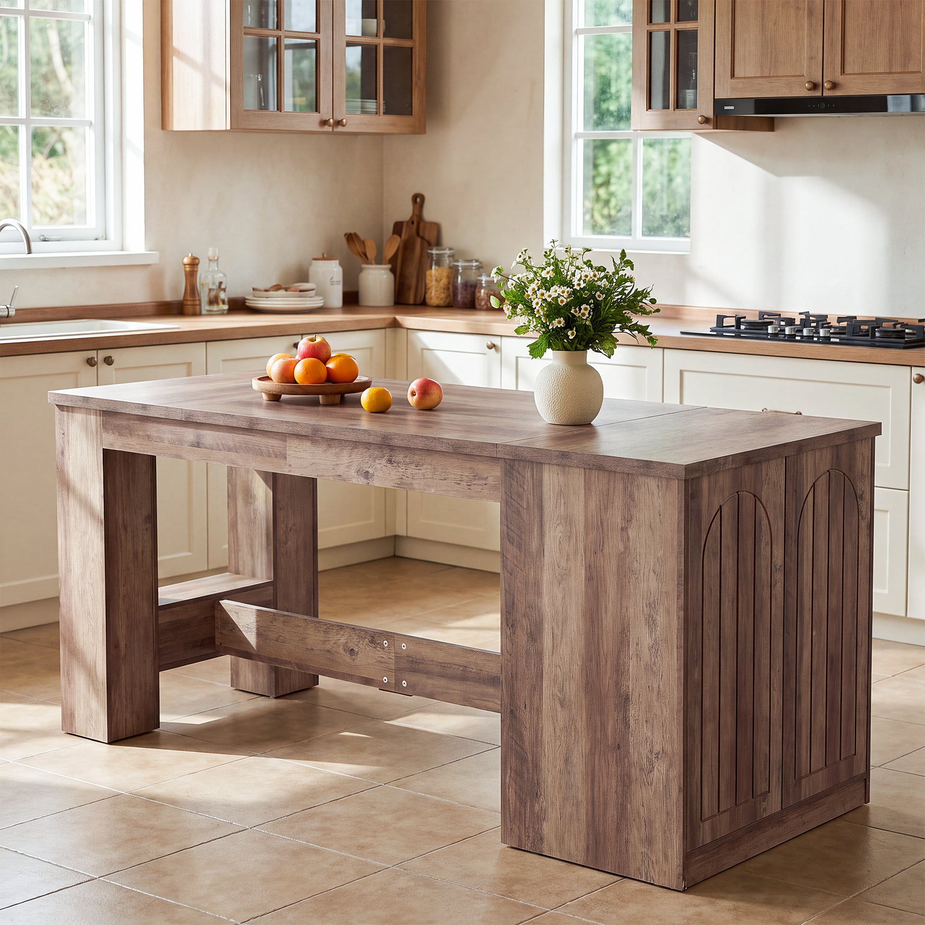 78.7" Kitchen Island with 3-Tier Storage, Farmhouse Stationary Island Table for Kitchen