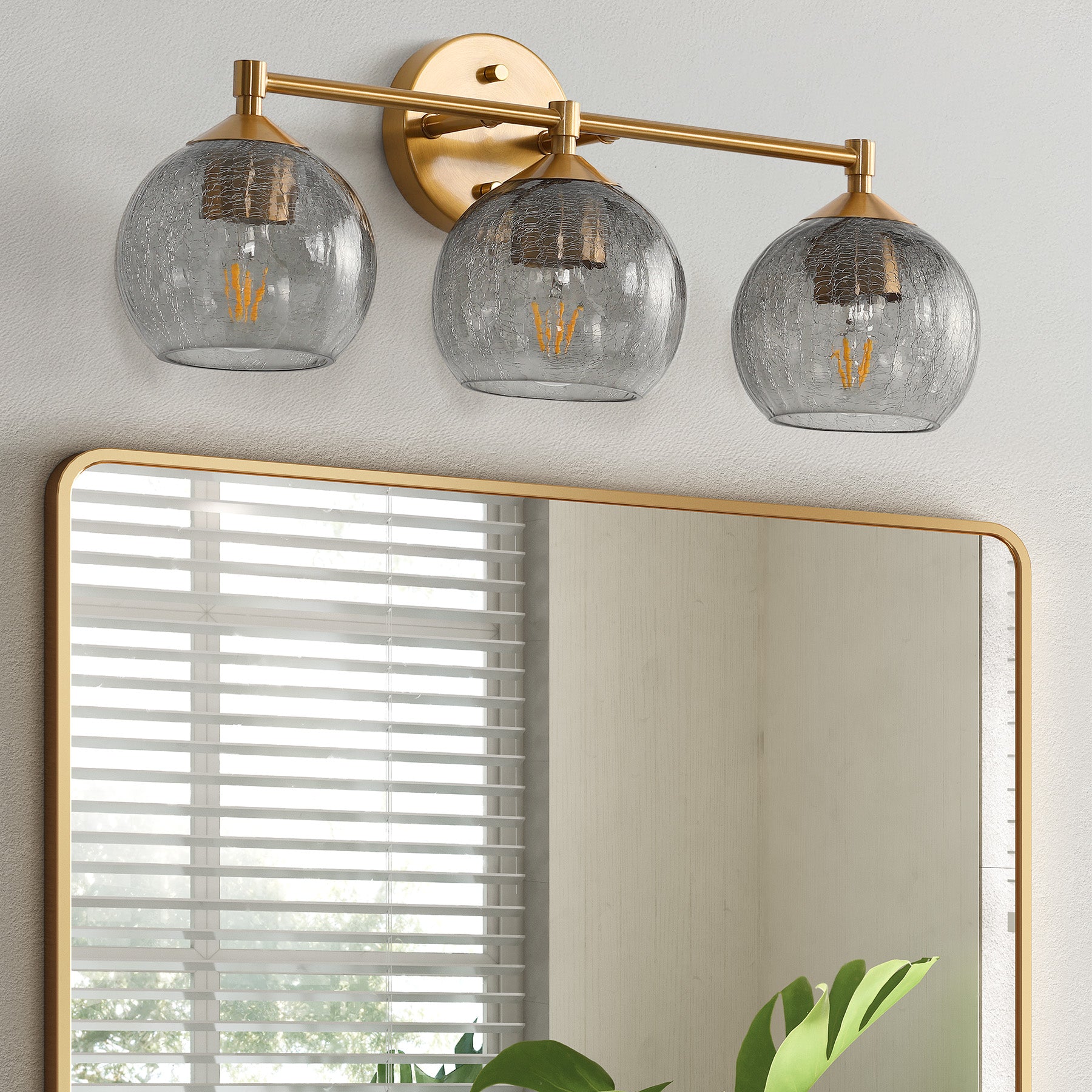 3-Light Bathroom Light Fixtures, Modern Wall Sconce Vanity Light with Grey Glass Shade (Bulbs Not Included)