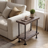 2-Tier Solid Wood End Table, Rectangle Side Table with Open Shelves & Metal Frame 3