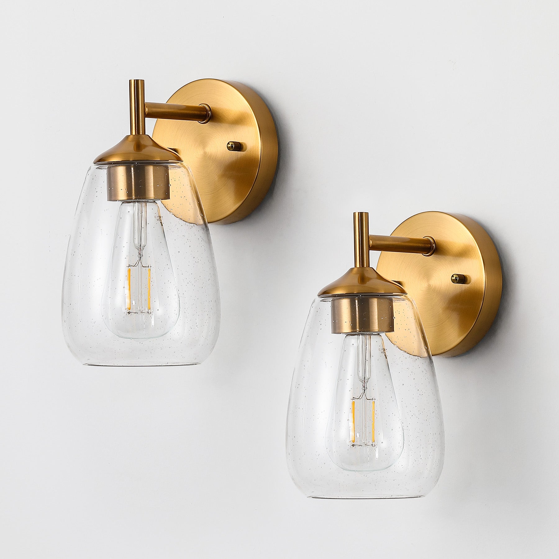 1-Light Bathroom Light Fixtures, Modern Vanity Wall Lights with Clear Glass Shades(Set of 2)