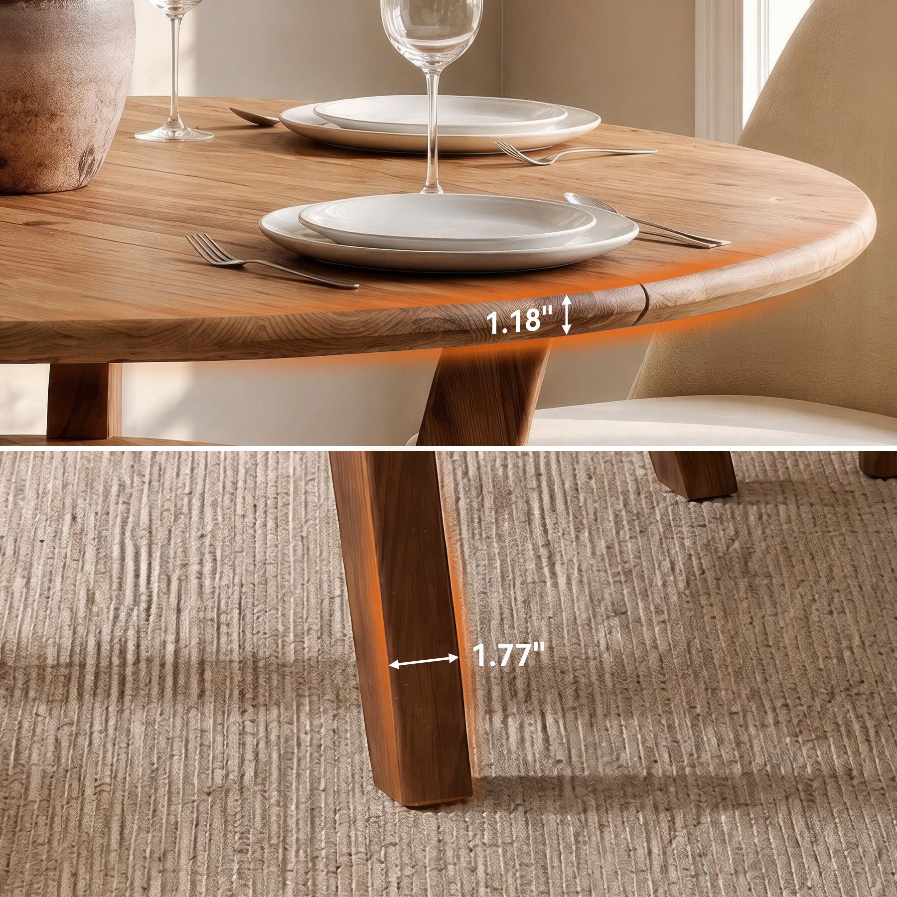 47" Round Dining Table with Storage Shelf, Solid Wood Kitchen Table, 2-Tier