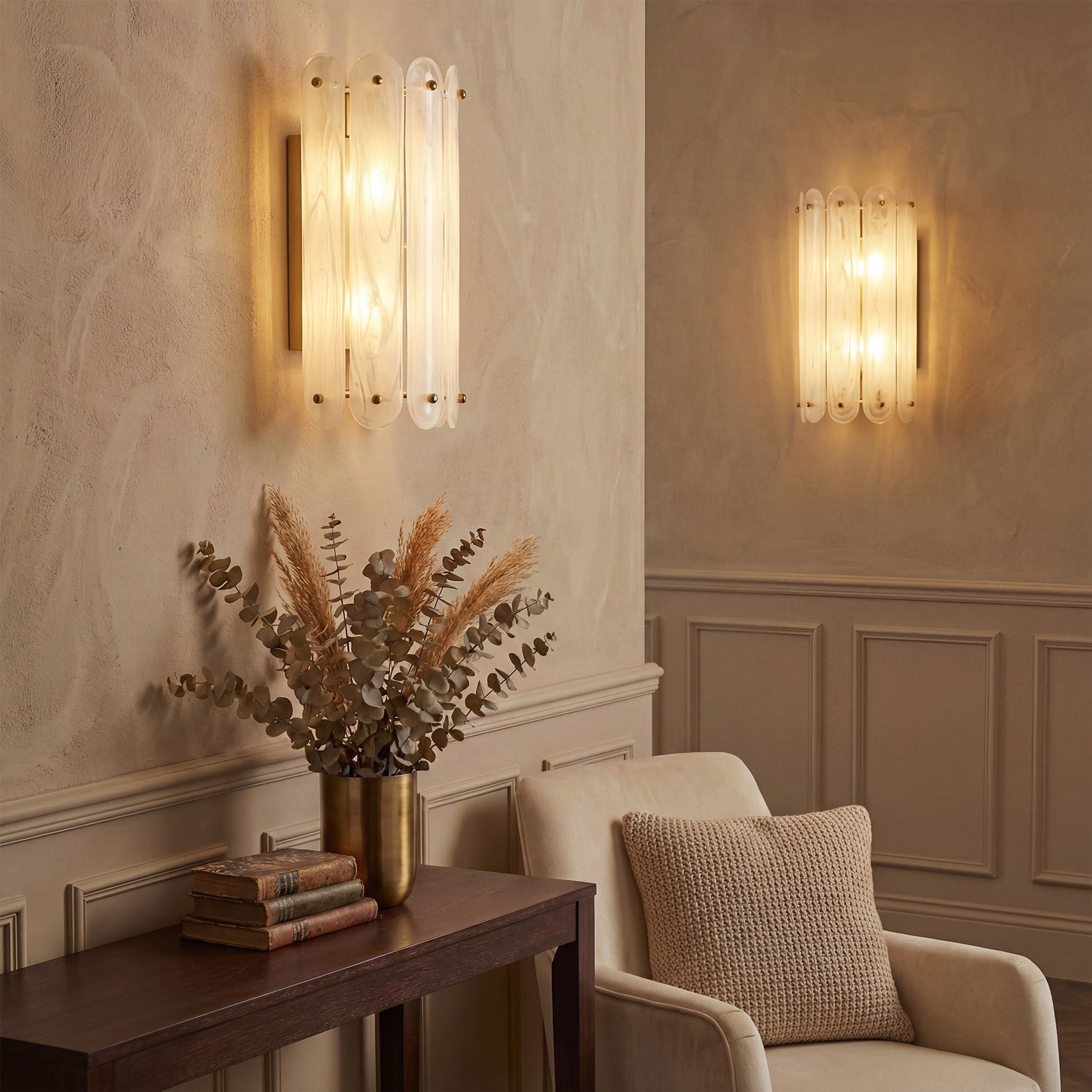 2-Light Modern Wall Sconce, 13.78" Wall Light Fixture with Glass Shade
