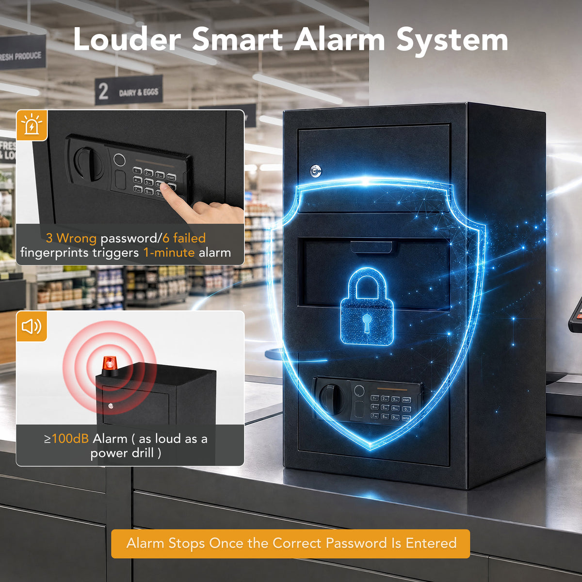5.8 Cuft Biometric Depository Drop Safe for Business, Heavy‑Duty Steel Fingerprint Cash Safe Box