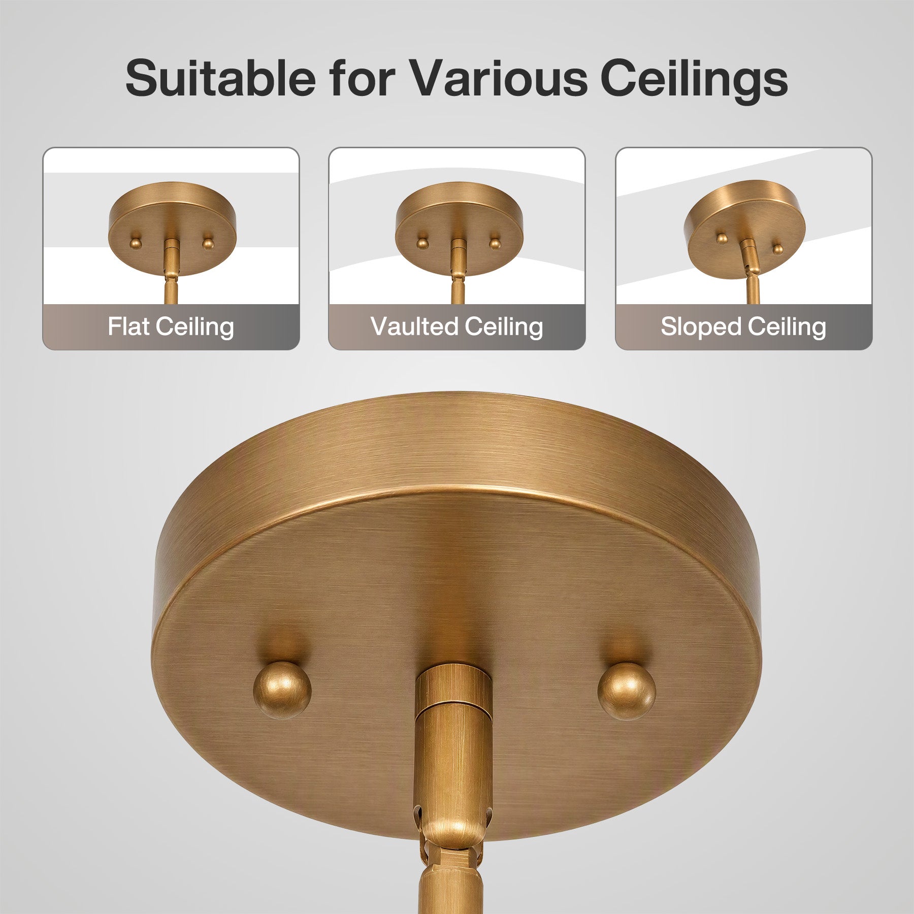 6-Light Brass Chandelier, Modern Pendant Lighting with Mixed Round & Teardrop Mercury Glass