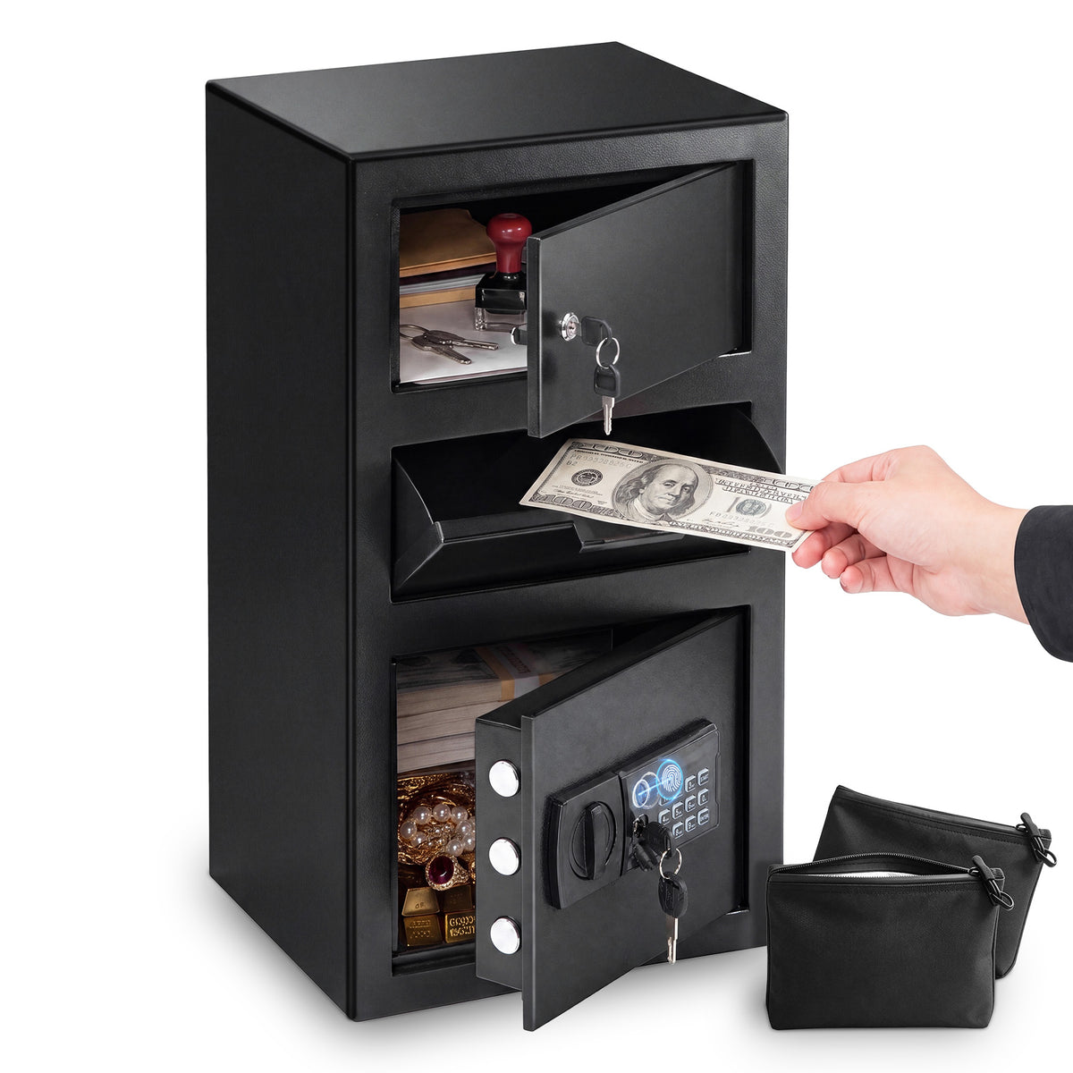 5.8 Cuft Biometric Depository Drop Safe for Business, Heavy‑Duty Steel Fingerprint Cash Safe Box