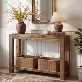 41.3" Solid Wood Console Table with 2-Tier Shelves, Farmhouse Entryway Sofa Table for Hallway 3