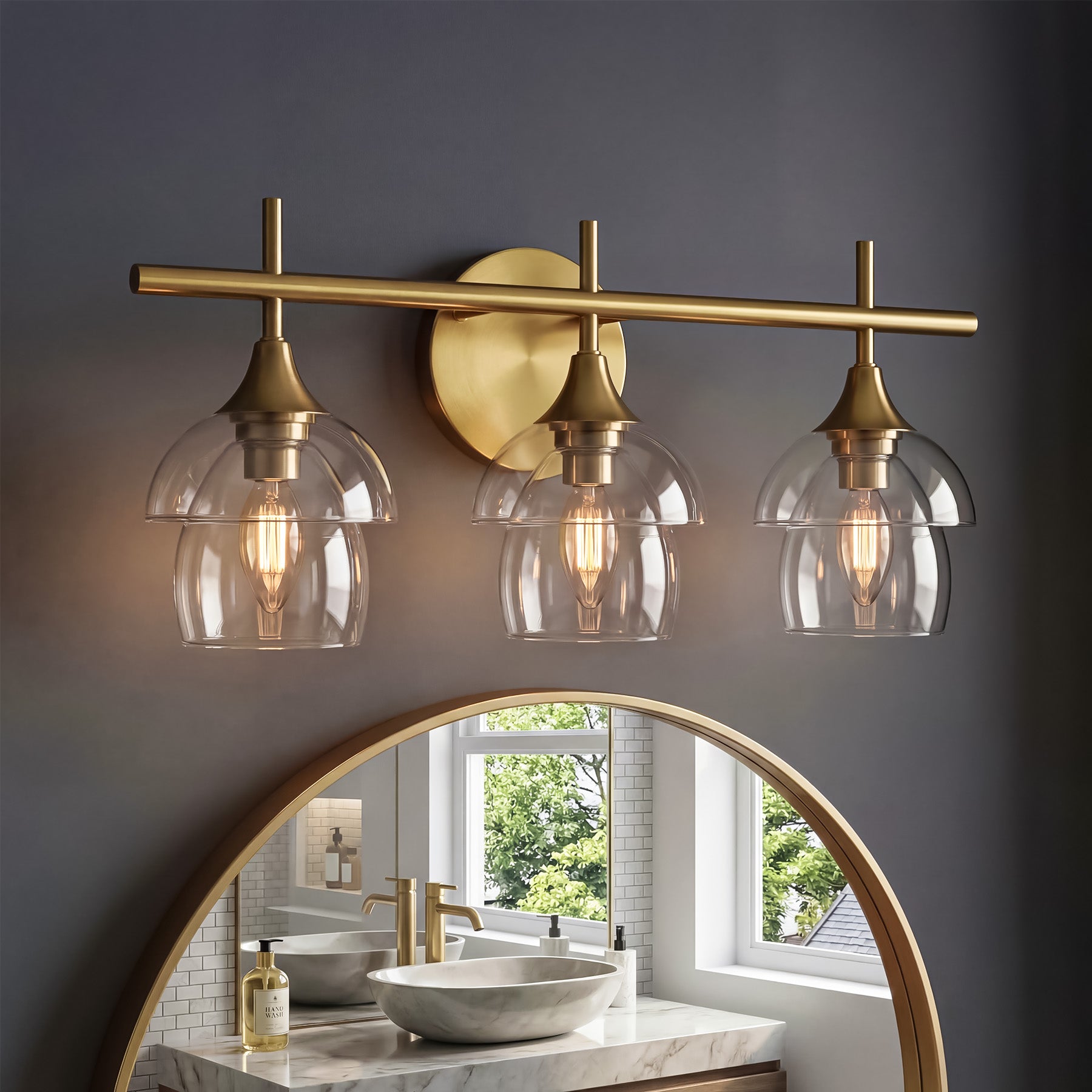 3-Light Bathroom Vanity Light, Modern Wall Sconce with Clear Glass Shades