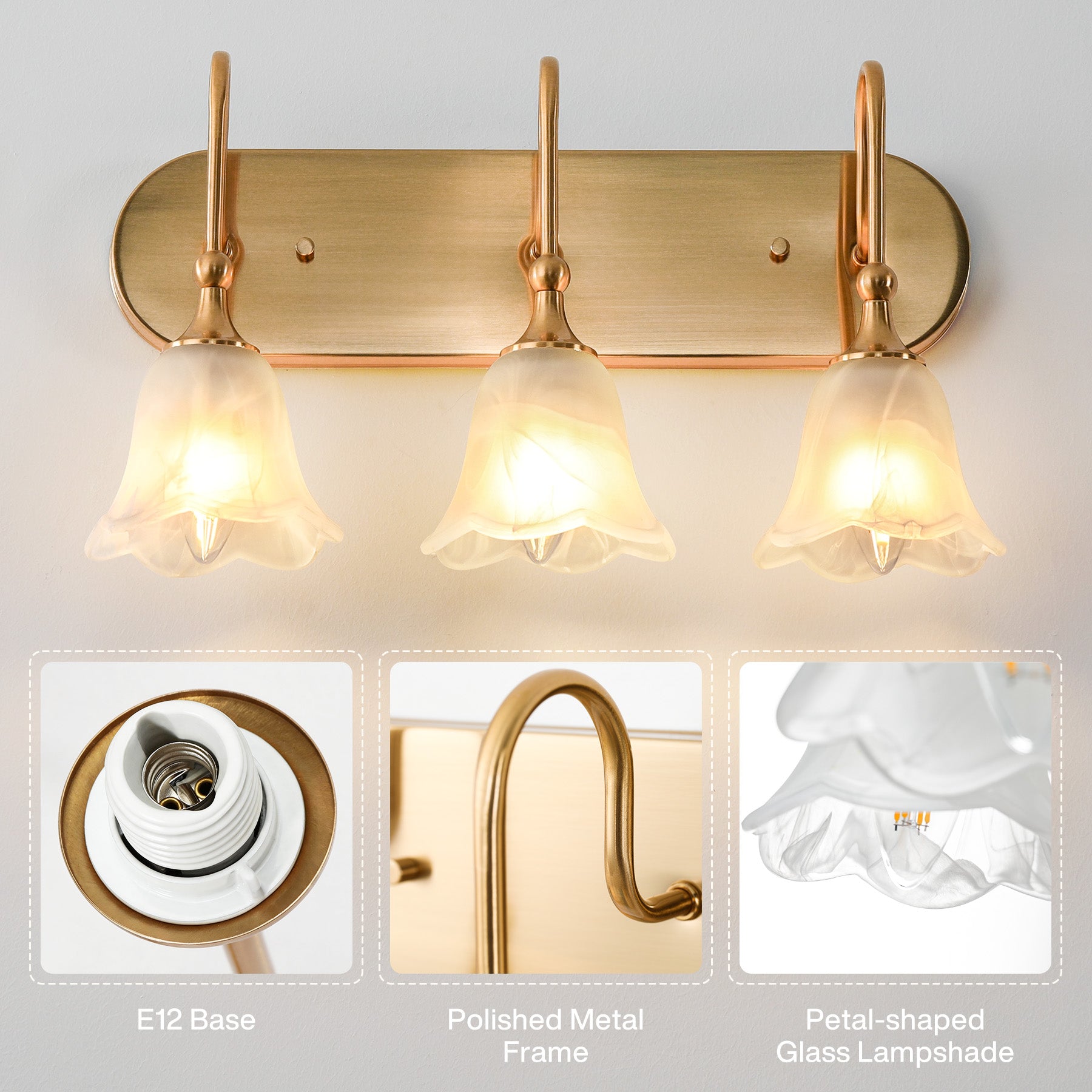 3-Light Light Fixtures, Modern Wall Lights Bathroom Vanity with Clear Glass Shades