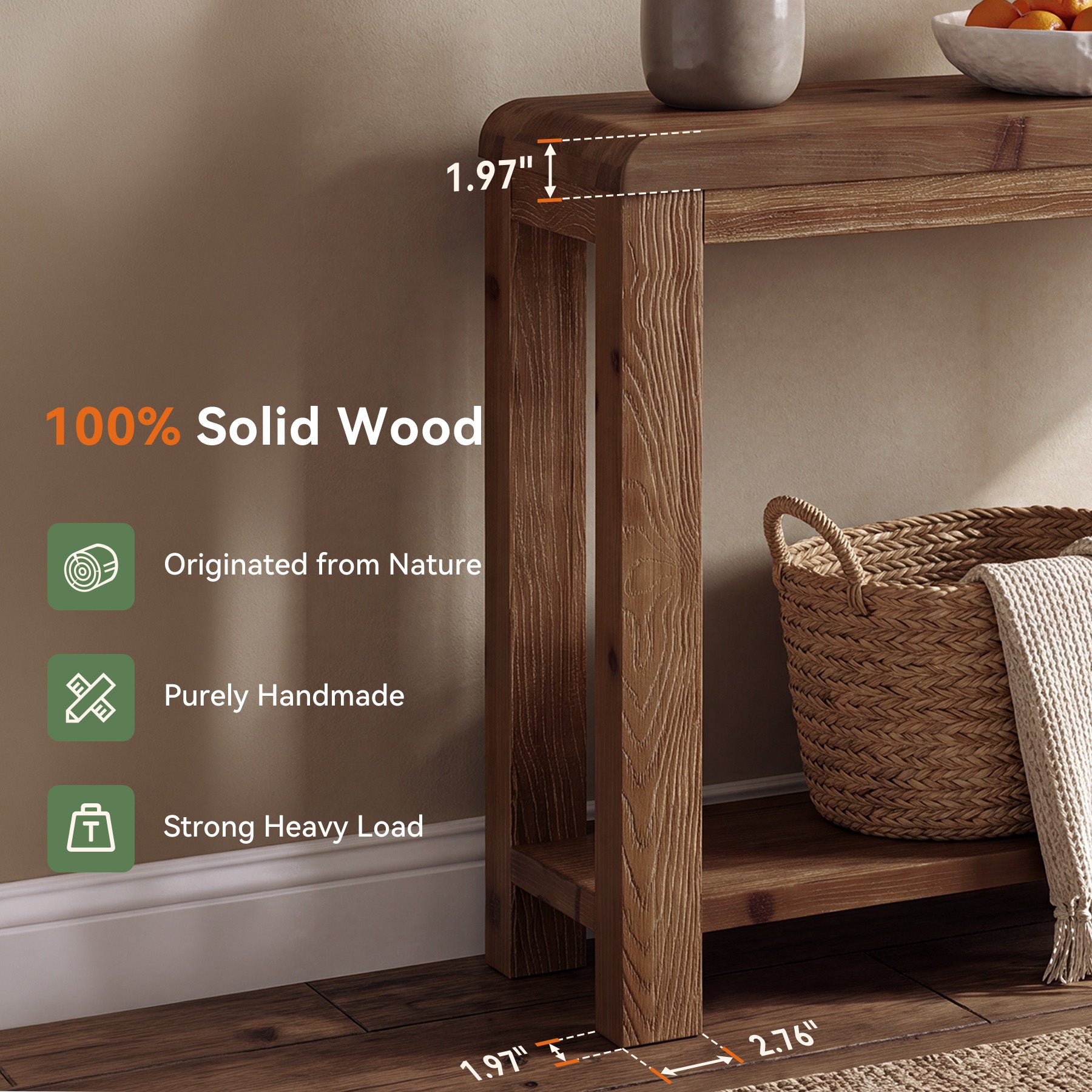 41.3" Solid Wood Console Table with 2-Tier Shelves, Farmhouse Entryway Sofa Table for Hallway