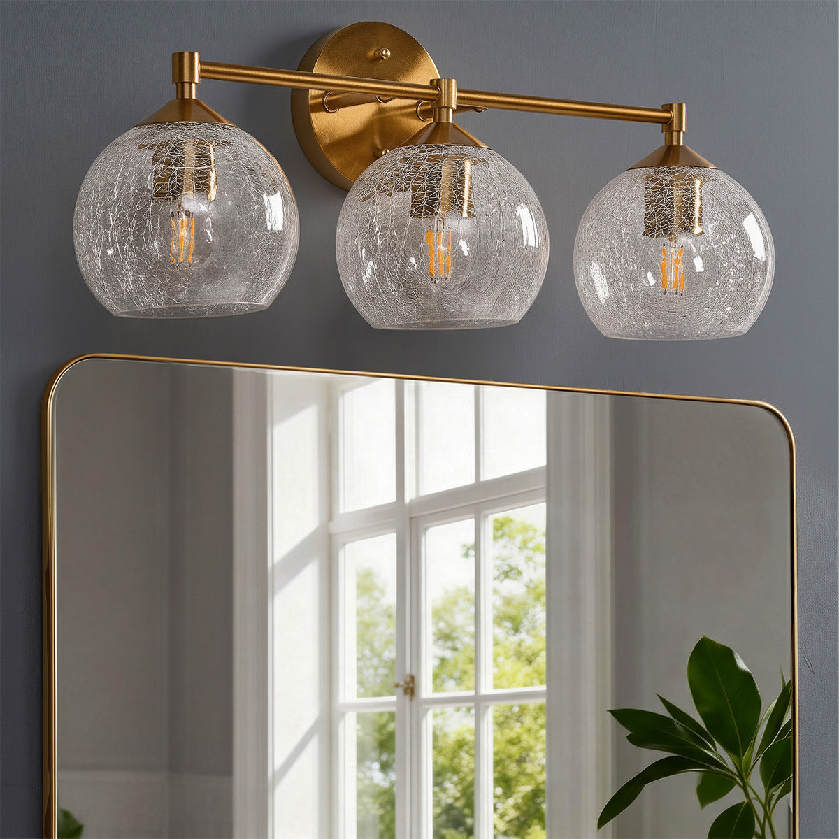 3-Light Bathroom Dimmable Vanity Light，Broken glass design