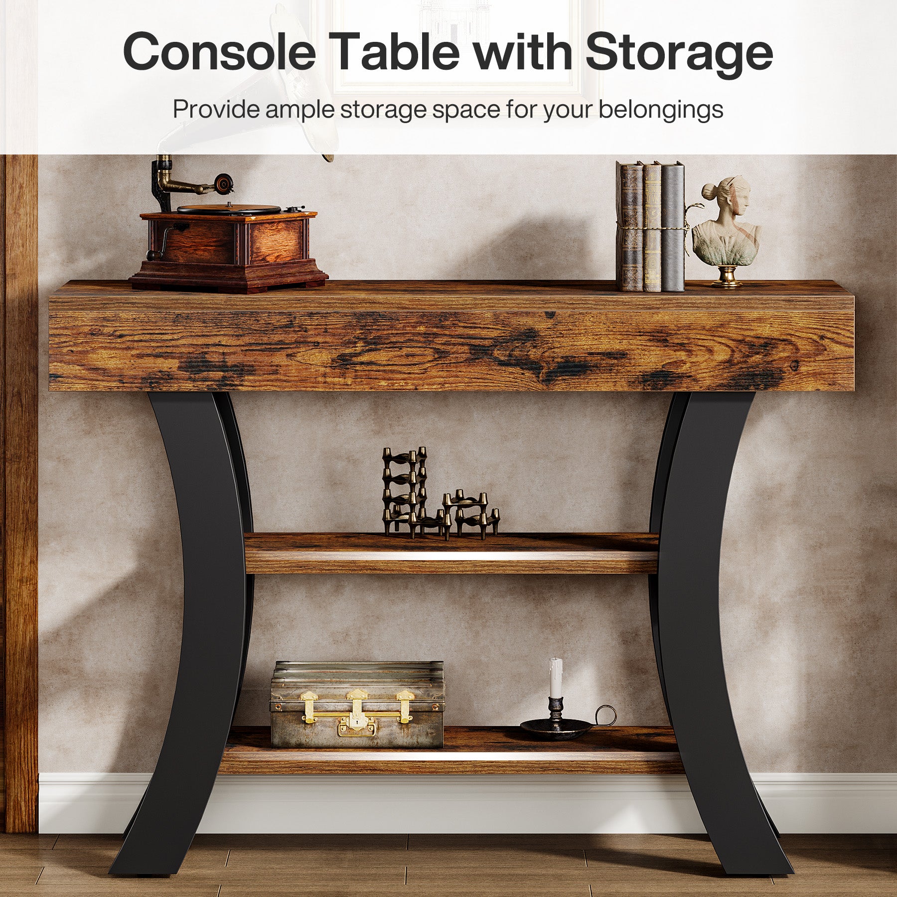 41" Console Table, Sofa Entryway Table with Storage Shelves