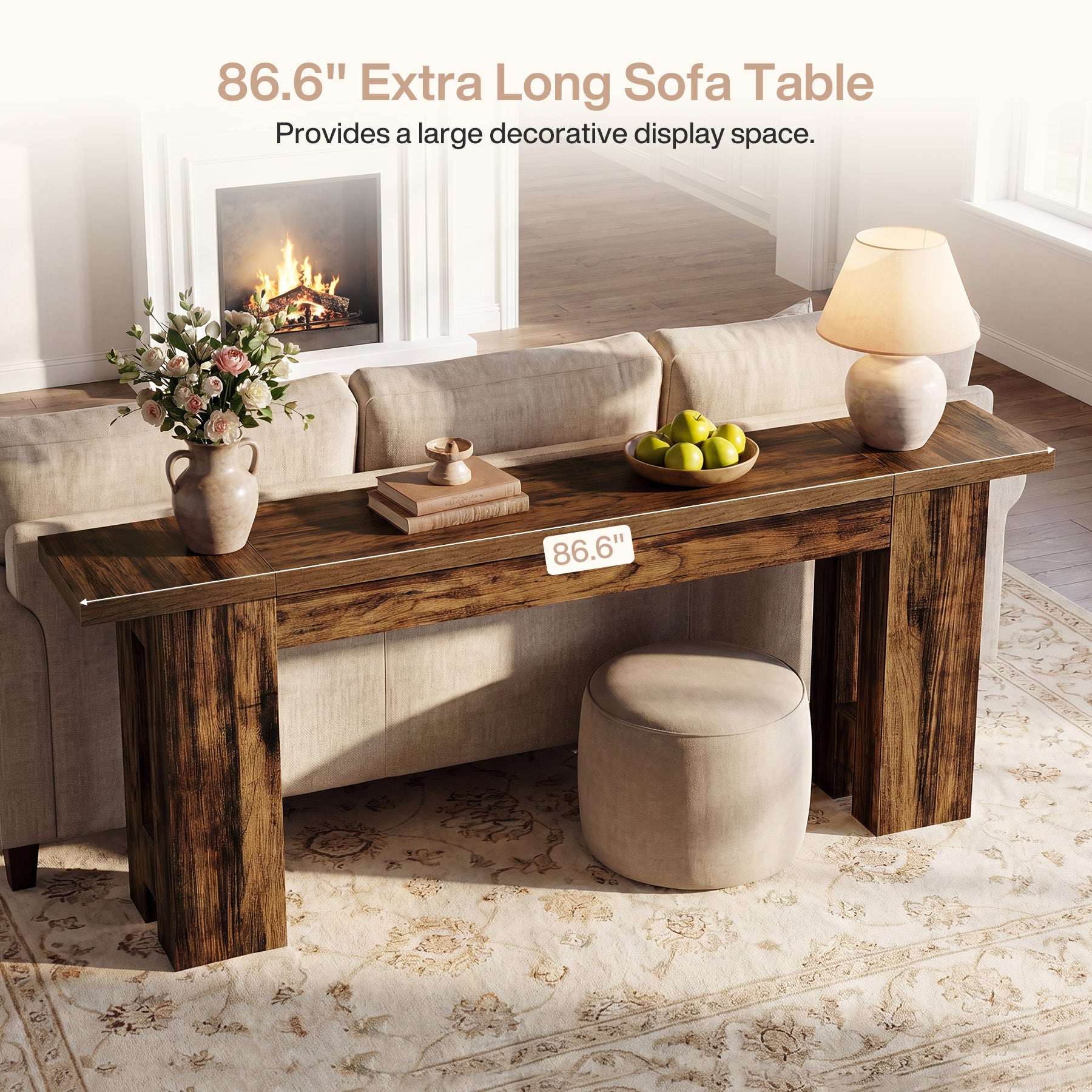 86.6" Long Console Table, Farmhouse Entryway Sofa Table Behind Couch for Hallway