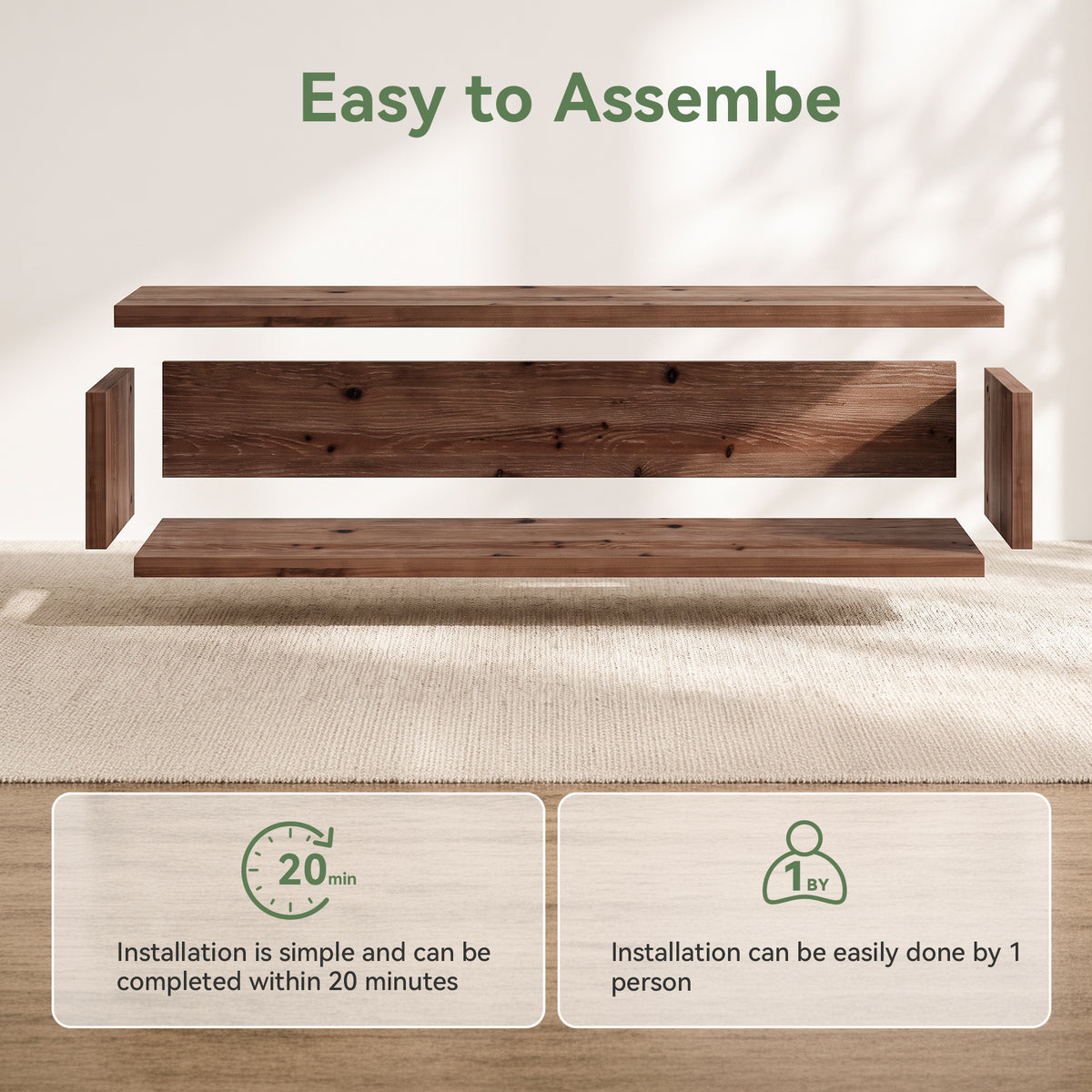 47" Solid Wood Floating Cube Shelves, Set of 3, Wall-Mounted Open Display Storage