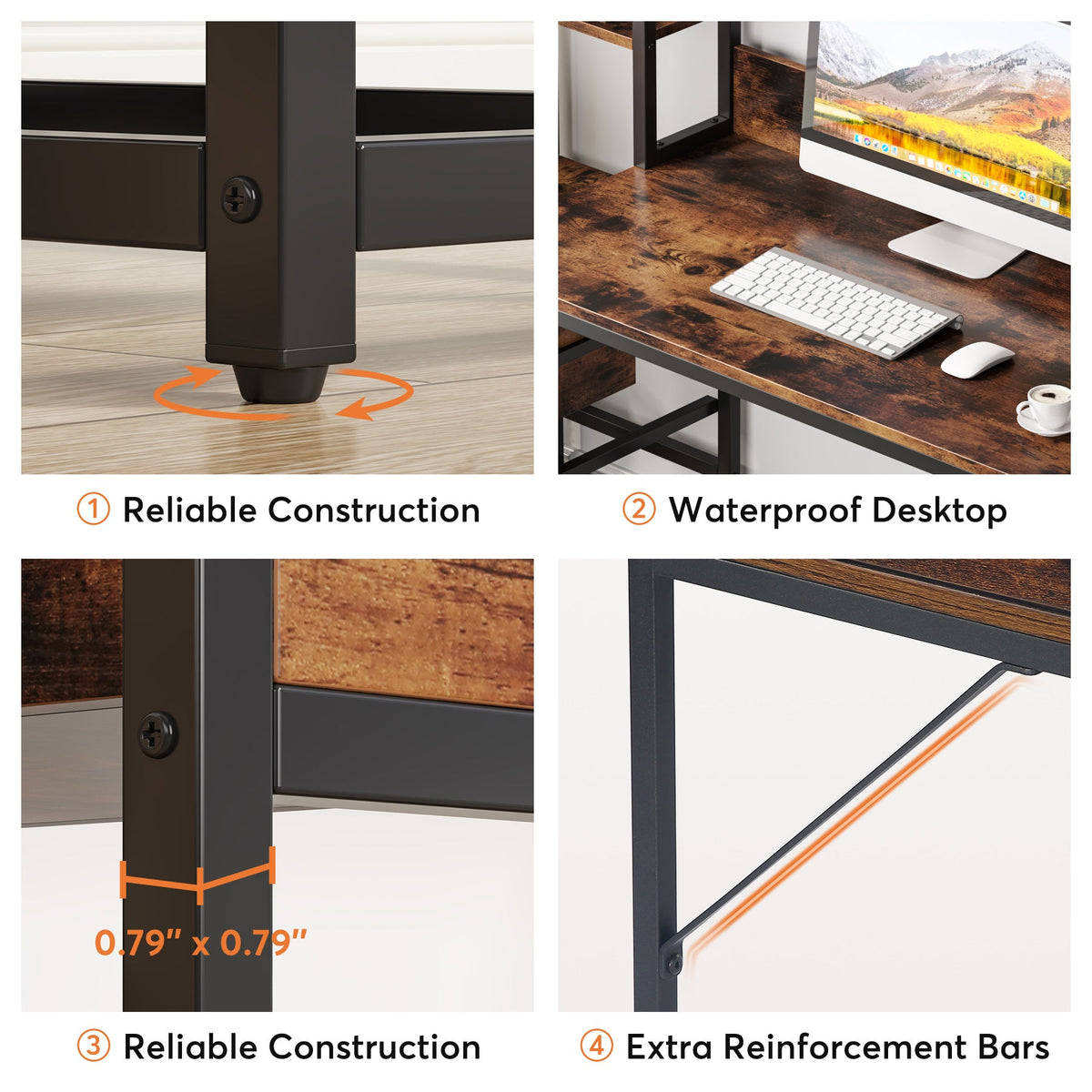 60" Tall Computer Desk Writing Table with 2 Drawers and Storage Shelve ...
