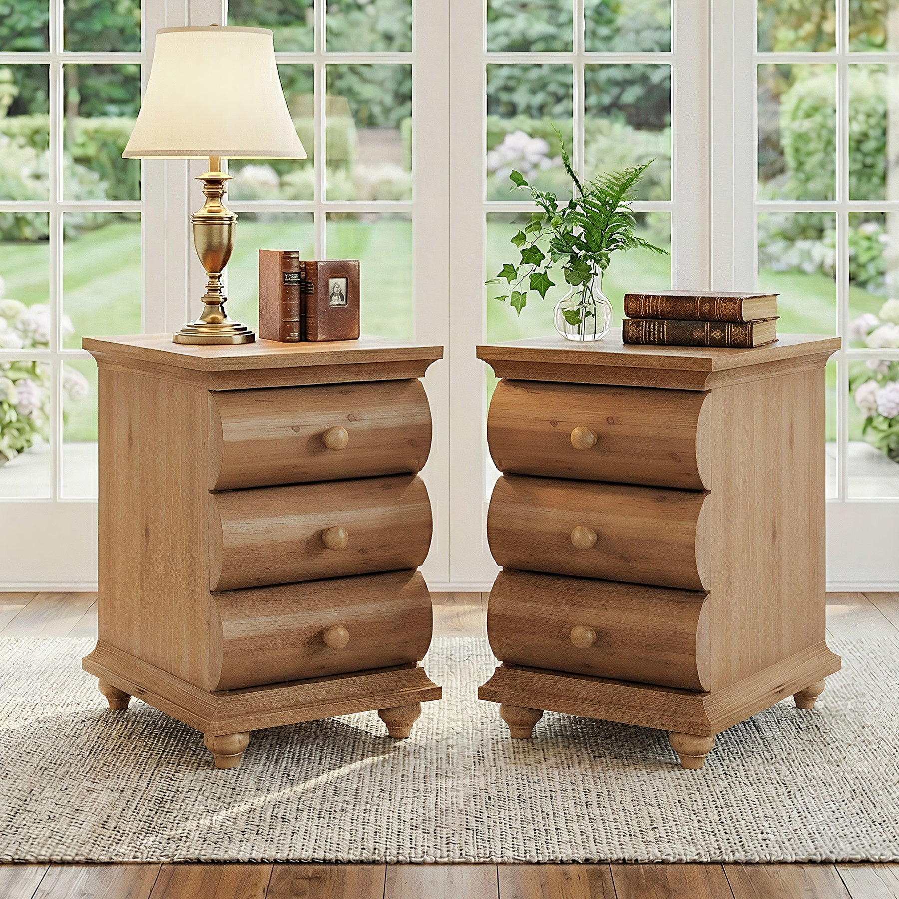 Solid Wood End Table with 3 Drawers, Narrow Side Table with Storage