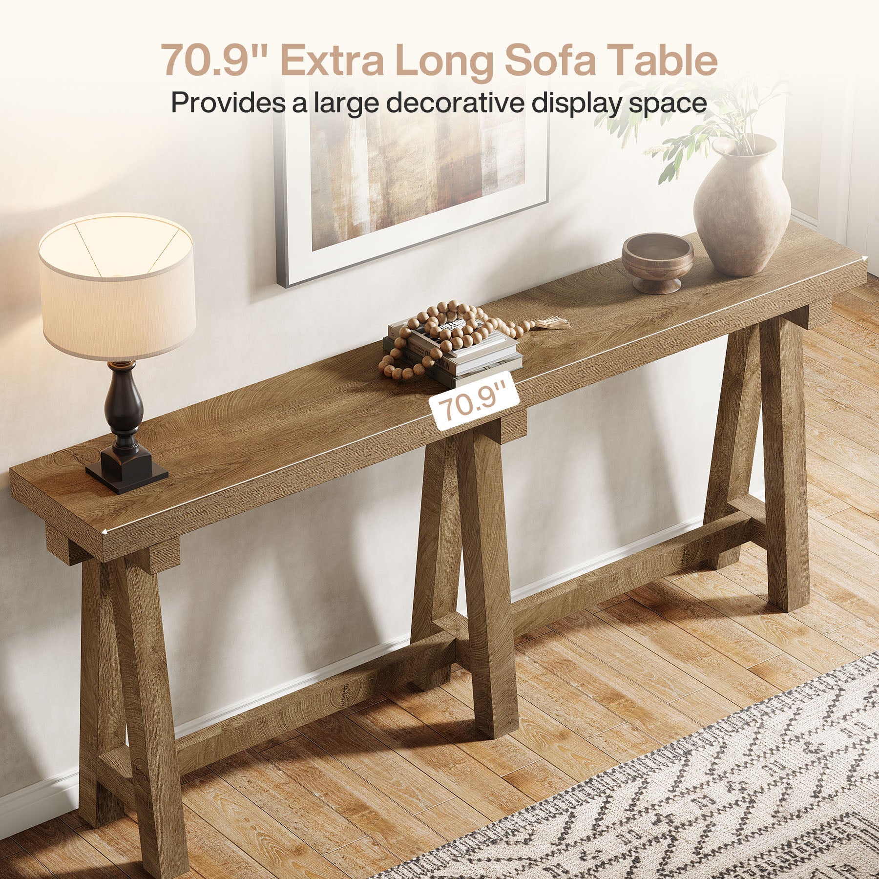 70.9" Farmhouse Console Table, Extra-Long Sofa Table with Open Storage for Entryway, Hallway & Behind Couch