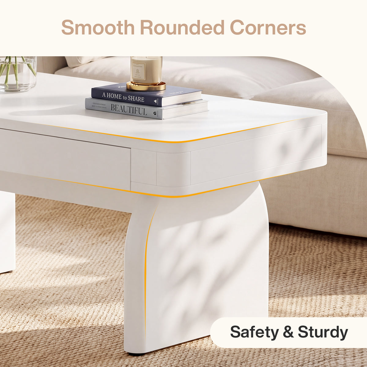47.24 Inch White Coffee Table with 2 Drawers and Storage, Modern Rectangular Center Table for Living Room