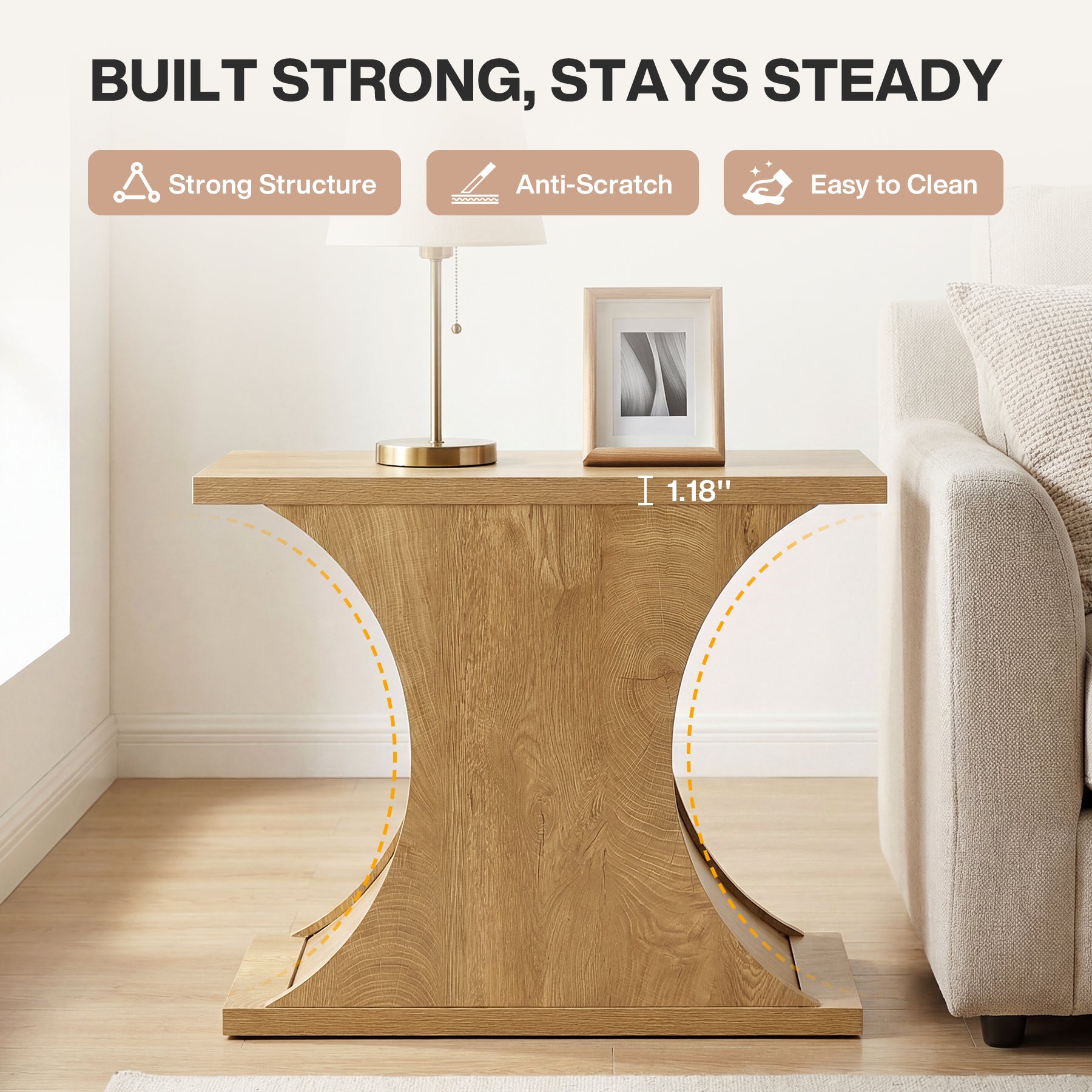 31.5" End Table, Rectangle Side Table with Hourglass Base