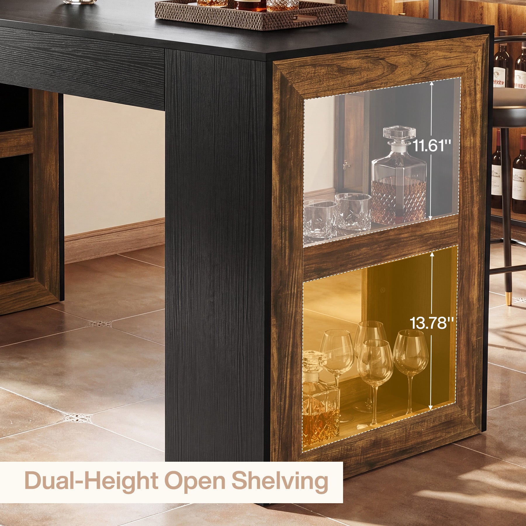 63" Counter Height Bar Table with Storage Shelves, Industrial Pub Table for Kitchen, Dining Room & Home Bar