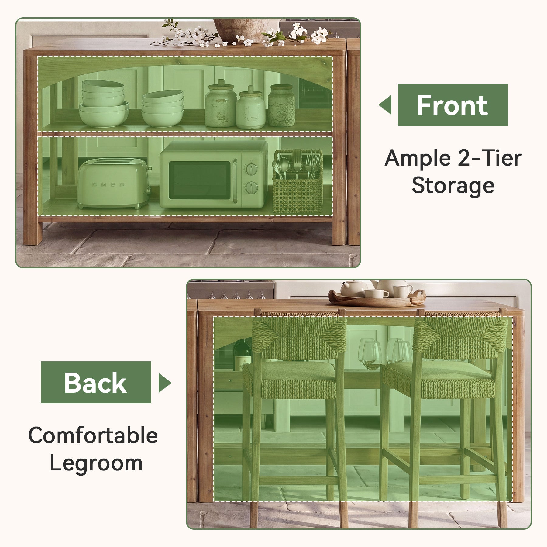 Tribesigns 59-Inch Kitchen Island, Solid Wood Island Table with 3-Tier Storage for Kitchen Dining Room