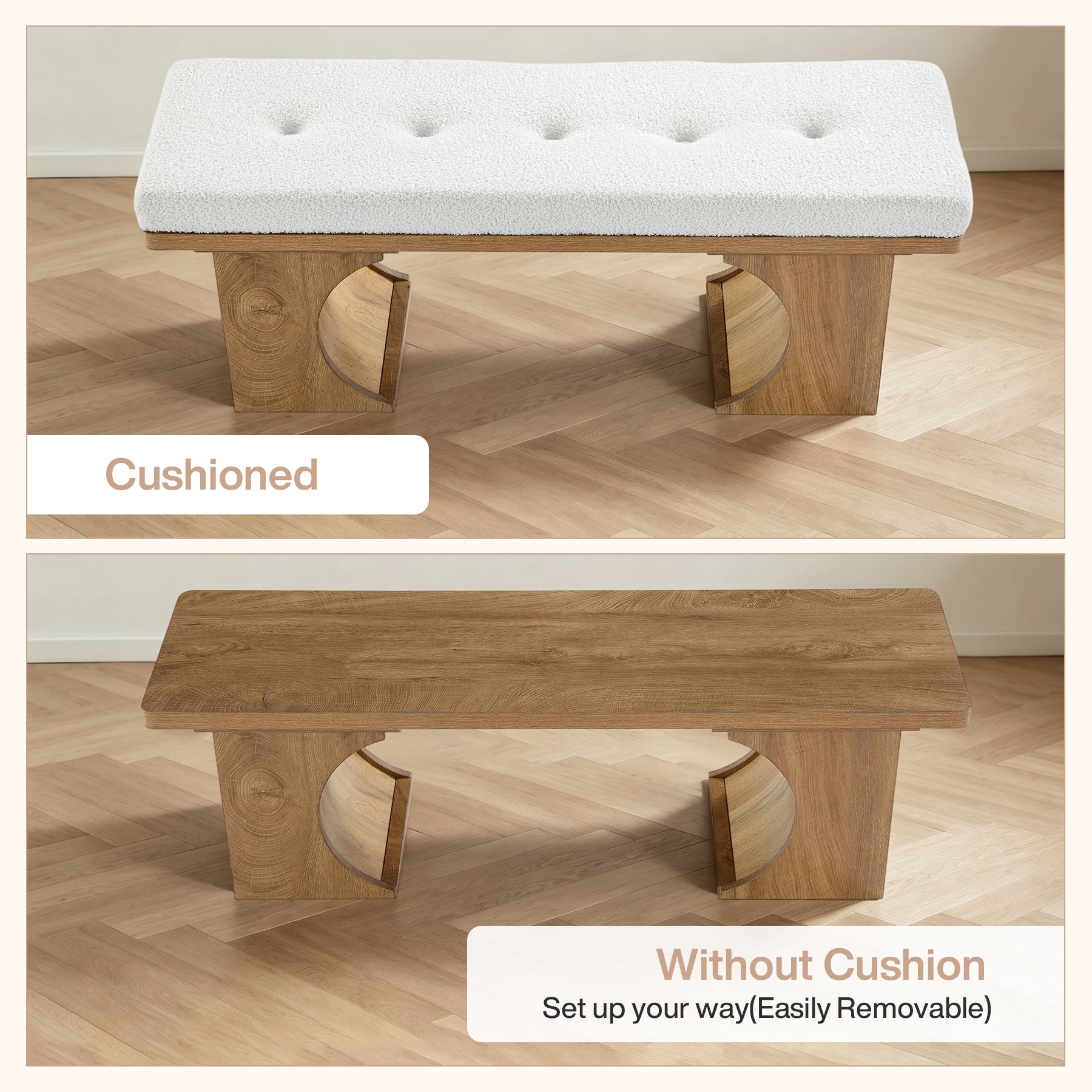 Tribesigns 47.24-Inch Upholstered Entryway Bench with Soft Cushion and Curved Wooden Legs, Modern Rustic Shoe Bench for Hallway and Living Room