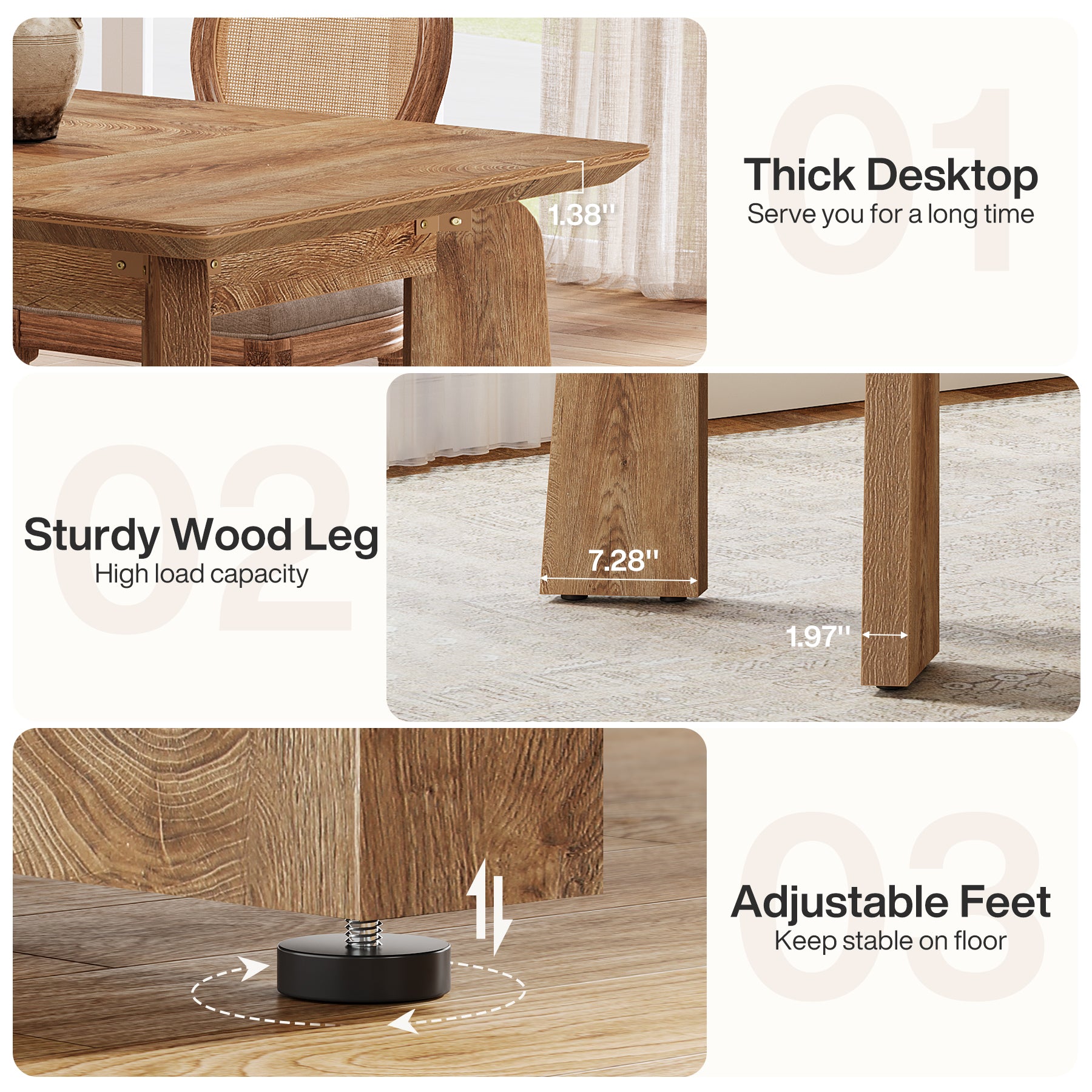 62" Dining Table, Rustic Kitchen Dinner Table for 4 - 6 Tribesigns